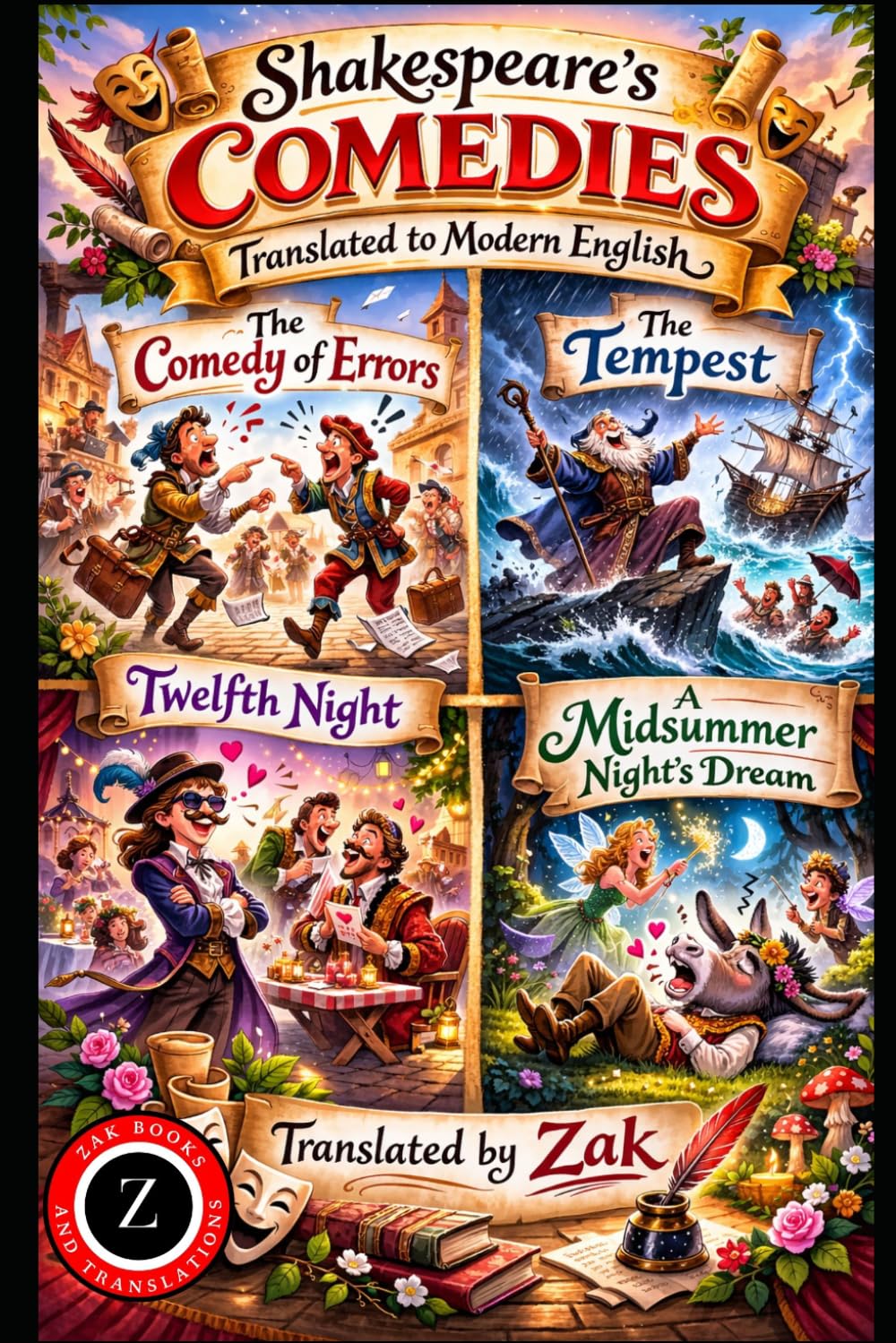 The Comedy of Errors, A Midsummer Night's Dream, The Tempest, and Twelfth Night: Shakespeare’s Comedies in Modern English: Original Plays Translated ... (Shakespeare in Modern, Easy to Read English)