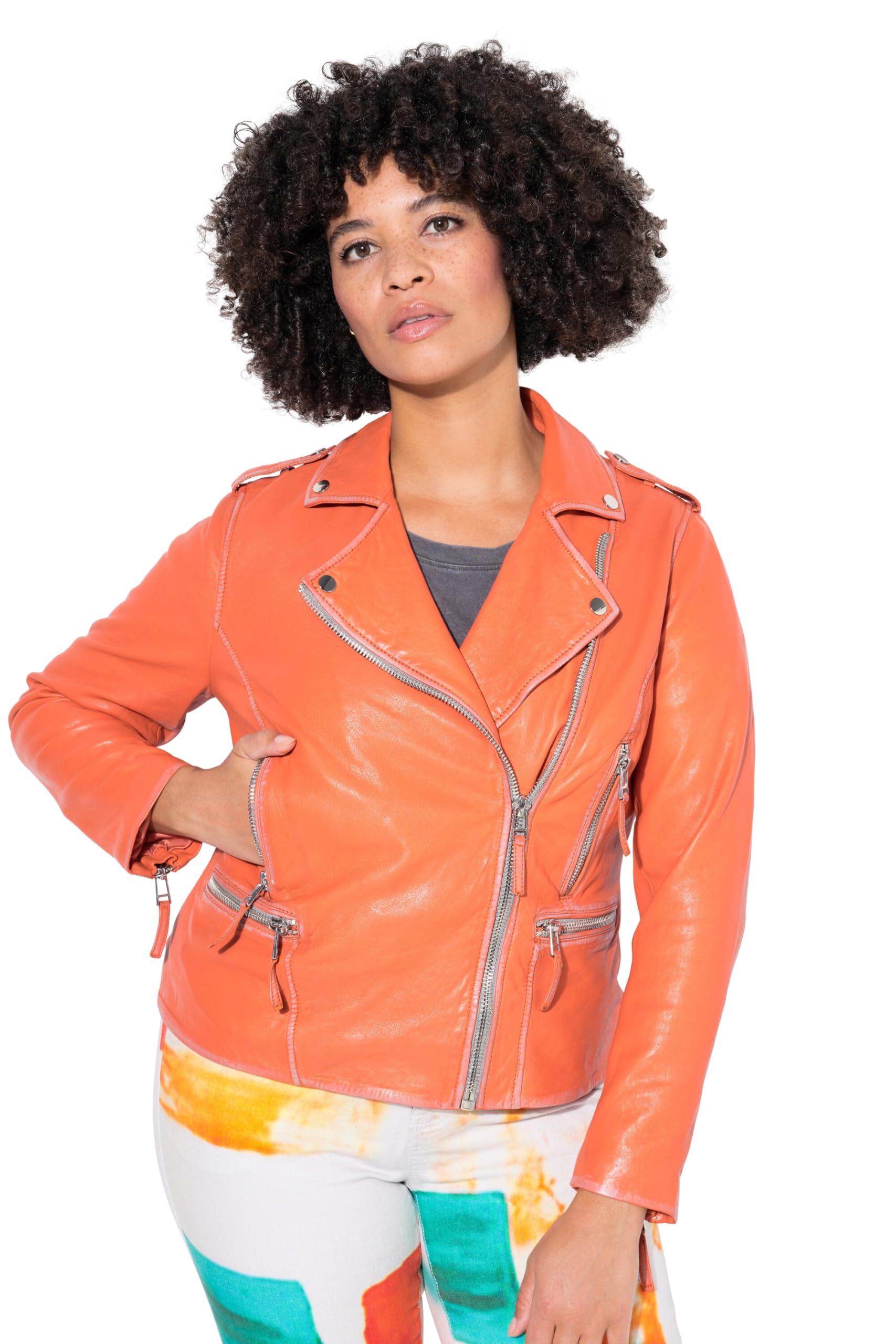Angel of Style Damen große Größen Übergrößen Plus Size Leder-Bikerjacke, echtes Leder, Farbe, Langarm 838691