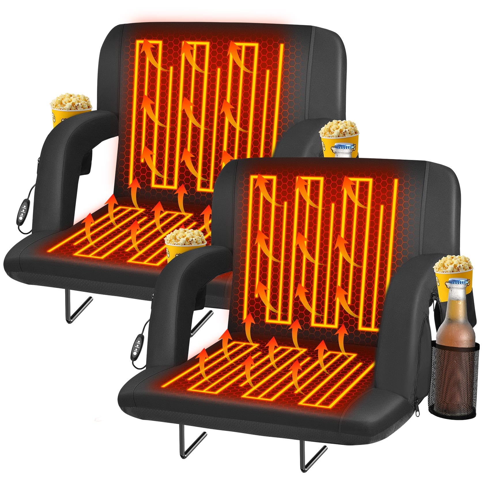 Seeutek 20.5" Heated Stadium Seats with Back Support, 2.5” Thick Cushion, 2PC