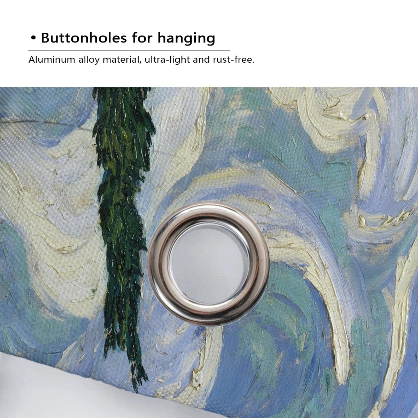 Peinture à l’Huile Style Rideaux de Salle de Bain Champ de blé avec des cyprès Peintures célèbres Estampes Doublure de Rideau de Douche avec Crochets en Forme de C W180xL200(cm)