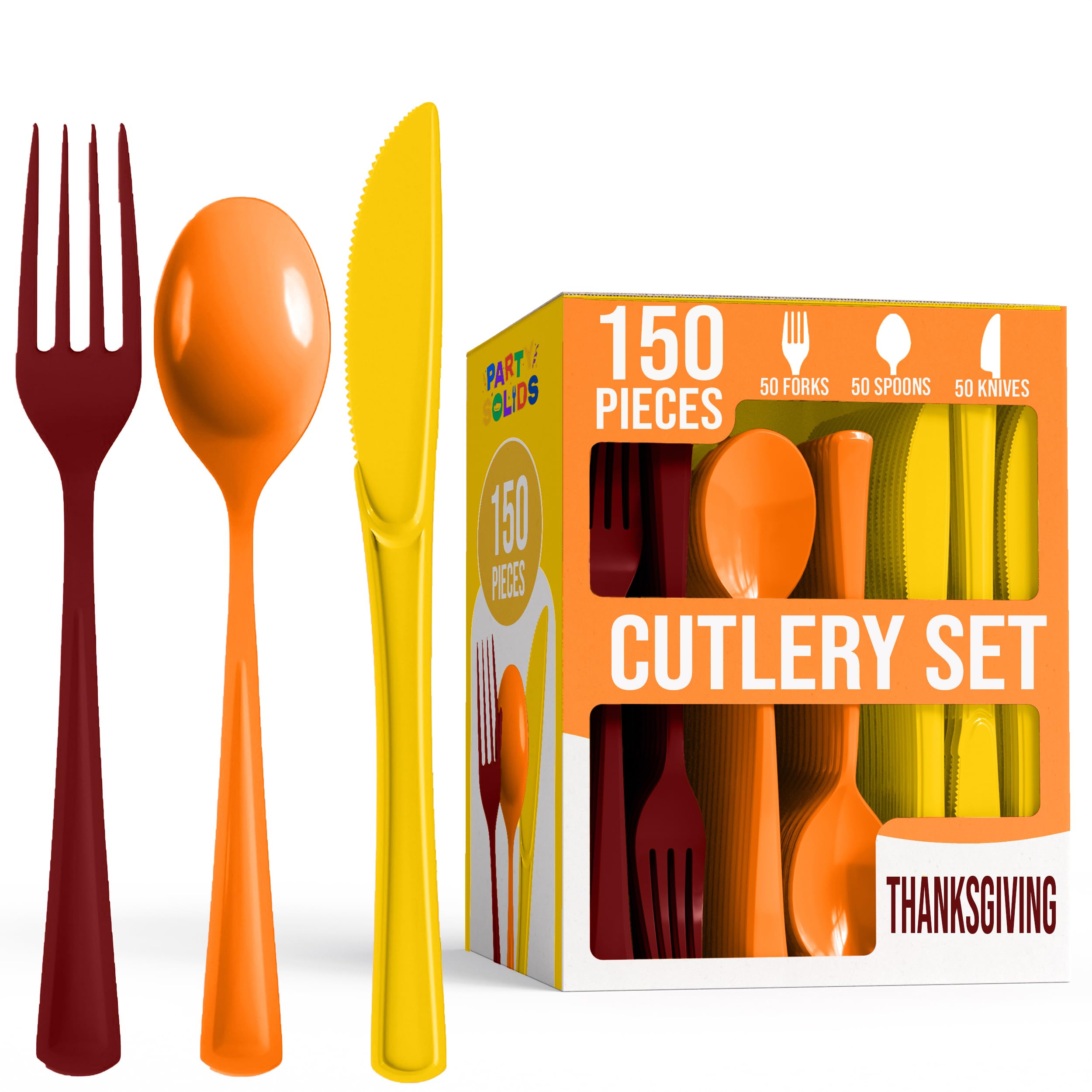Party Solids Thanksgiving Plastic Cutlery Set - 150 Pieces