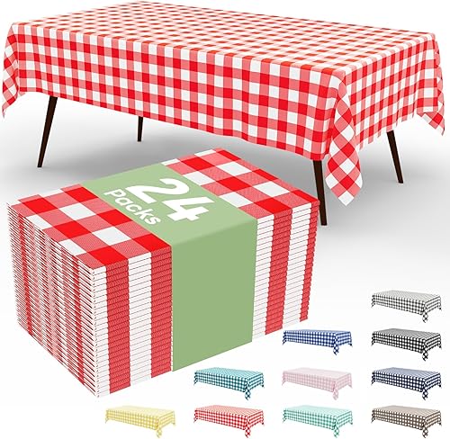 Miniatura 76 de misaya Paquete de 4 manteles desechables de búfalo, mantel de plástico impermeable de 54 x 108 pulgadas, manteles rectangulares a cuadros azules y