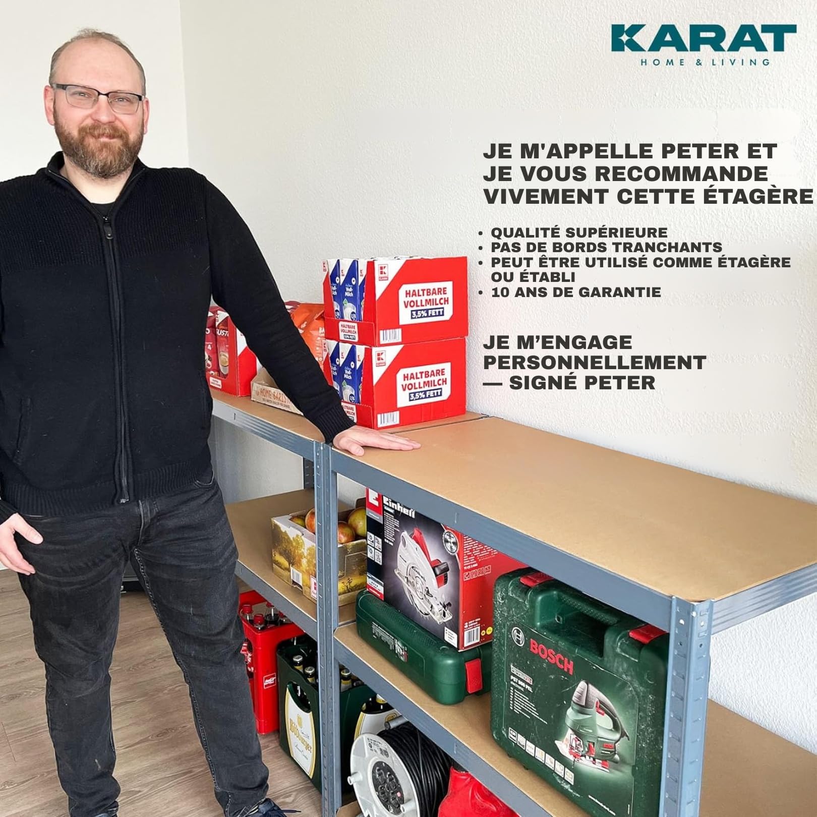 KARAT - Scaffali per carichi pesanti - Scaffali a innesto, per cantina, scaffali per officina - 5 ripiani regolabili - 180 x 90 x 40 cm, grigio