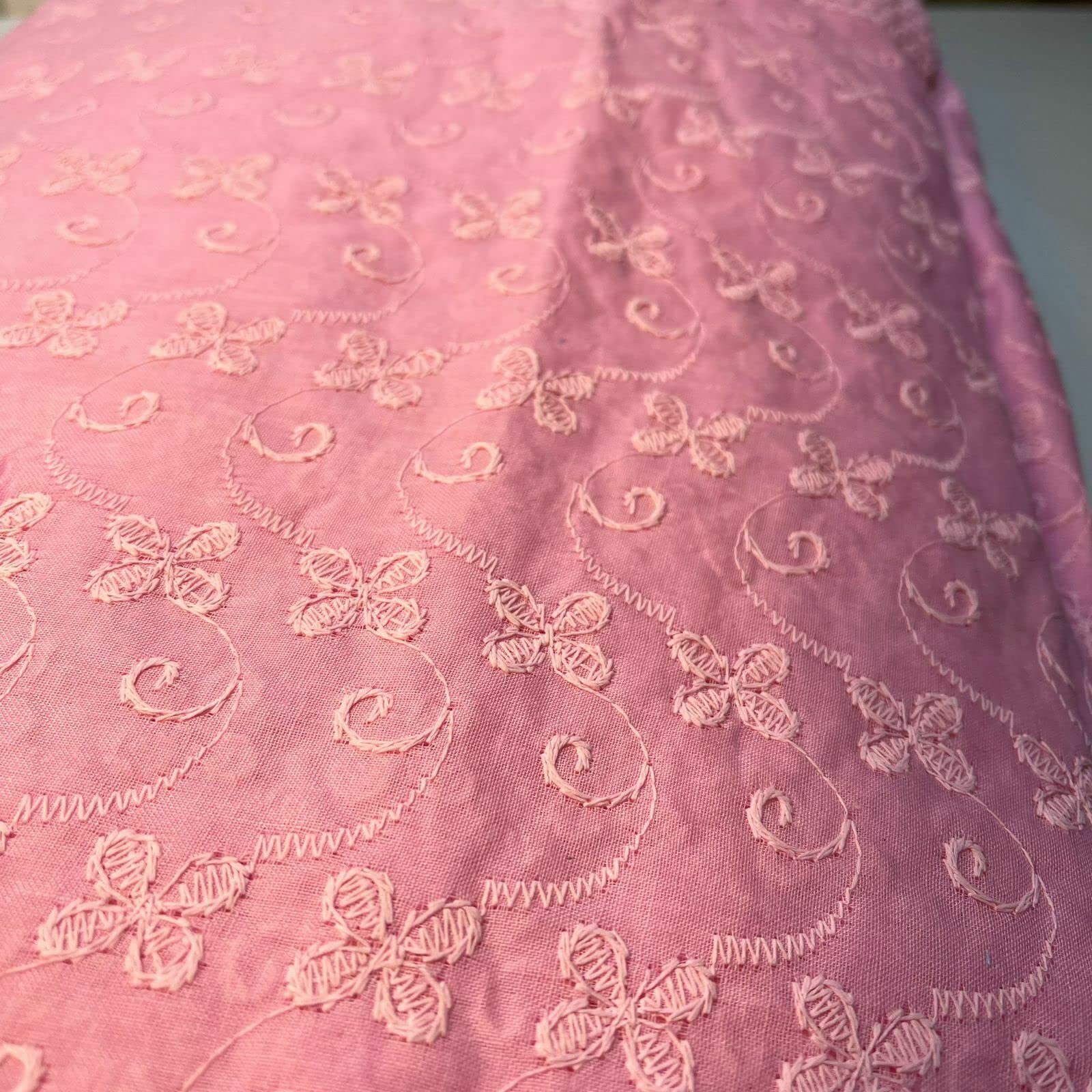 Schiffly 100% Cotton Lawn Broderie Anglaise Embroidery Dress Craft Fabric 44" (1 Meter, Candy Pink) - Image 3