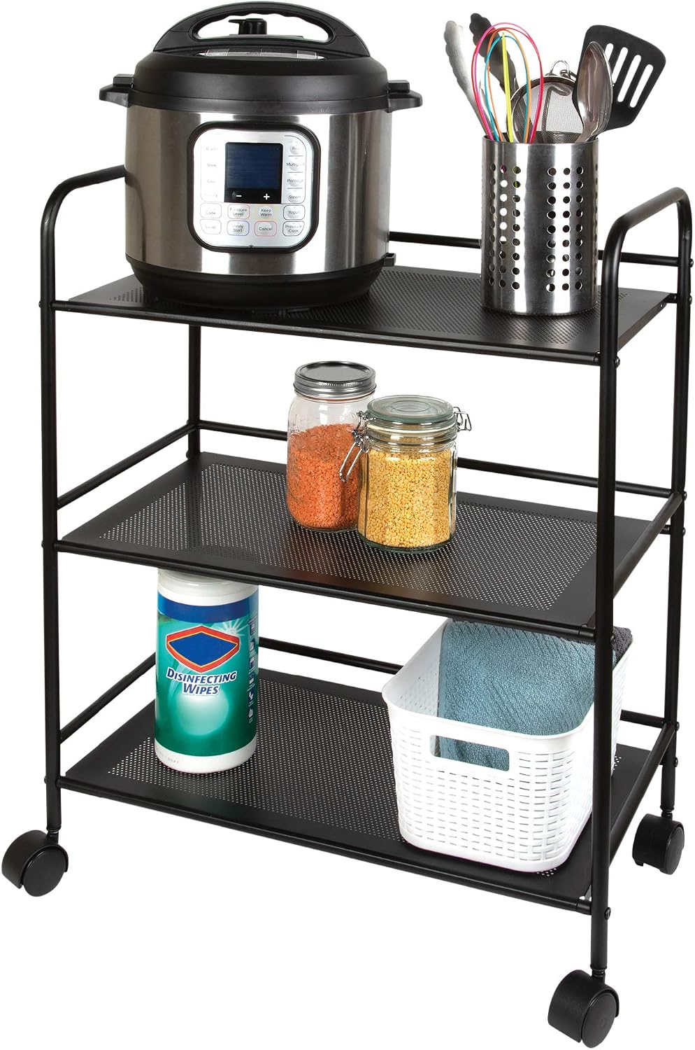 Richards Homewares Durable Metal Multi-Purpose Rolling Utility Cart, 3-Tier, Black