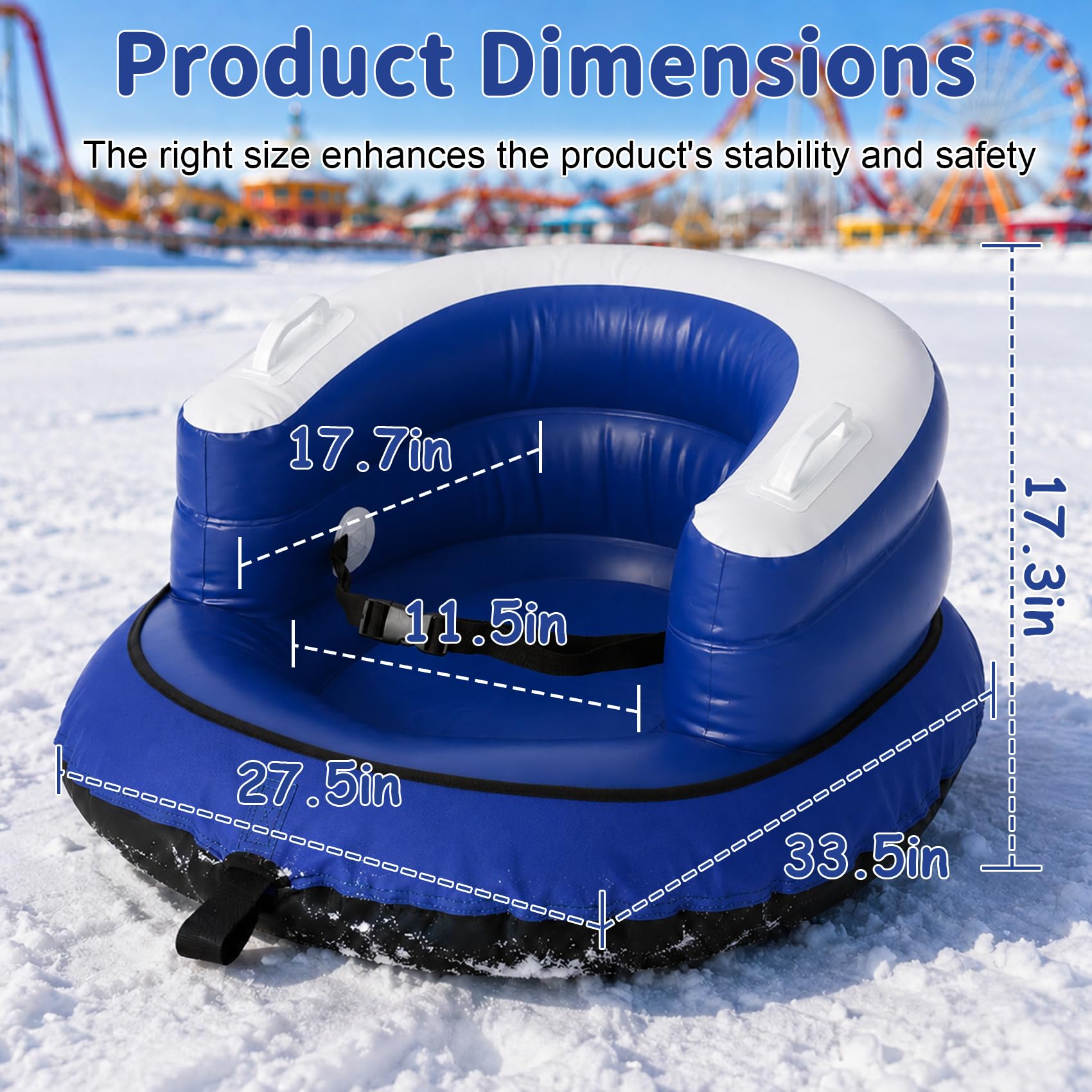 Slitta da neve per bambini 1-3 con schienale a U, blu