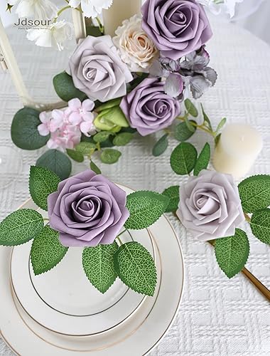 Miniatura 8 de 50 rosas artificiales de espuma de tacto real con tallo, bricolaje para ramos de boda, centros de mesa, fiesta, ducha, decoración del hogar, rosa