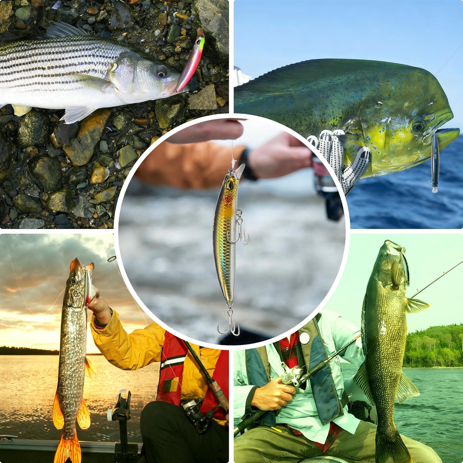 Jerkbait Fishing Lure Minnow 119S, Slow Sinking Saltwater Surf Fishing Lures with Tungsten Weight, Long Cast System, Through-Wire Construction, BKK 4X Hooks, for Halibut Striped Bass Surf Perch