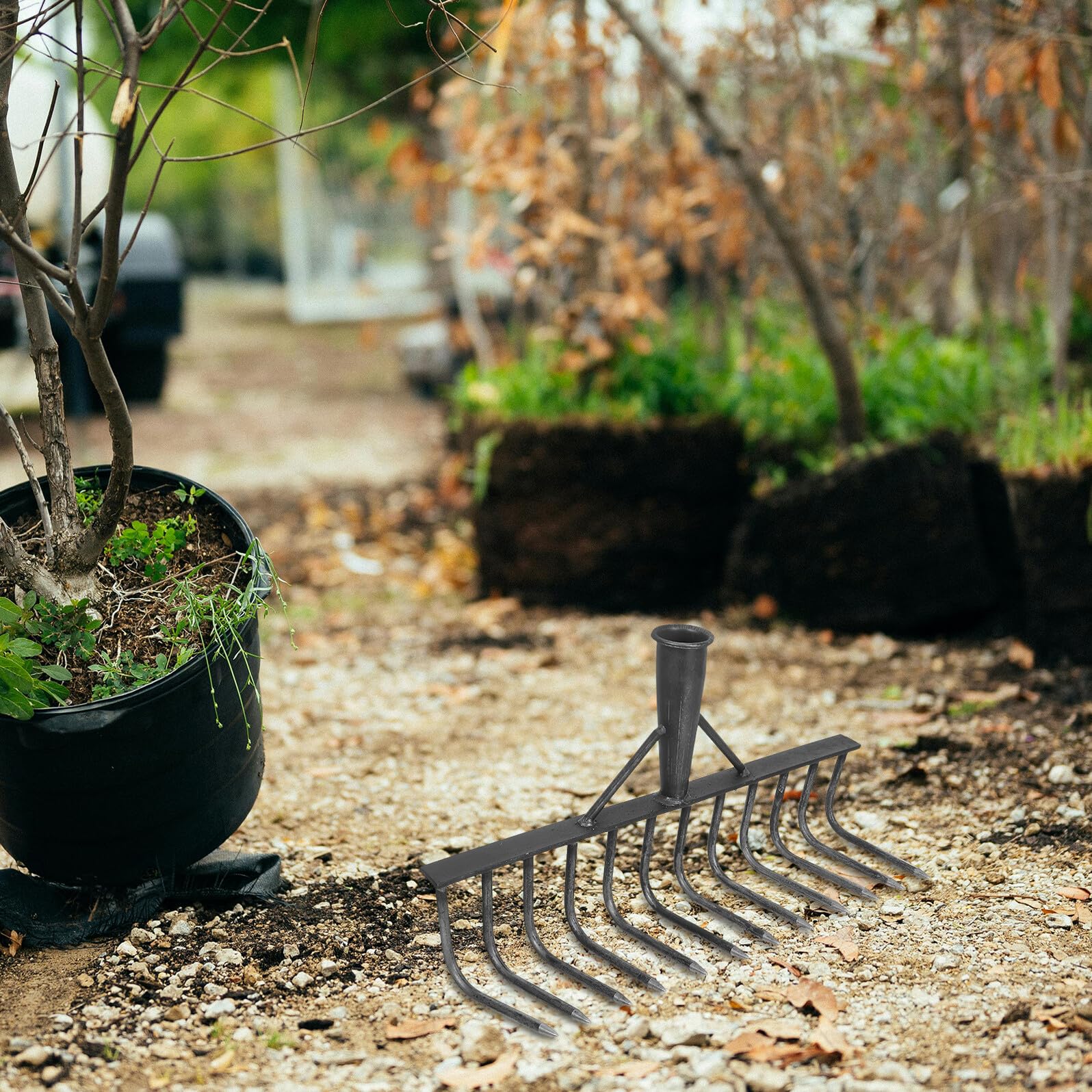 SHINEOFI Rastrello da Giardino Heavy Duty in Acciaio ad Tenore di Carbonio Testa Multi-denti per Rottura Terreno Compatto e Livellamento Strumento Agricolo Versatile per Orto Frutteto e
