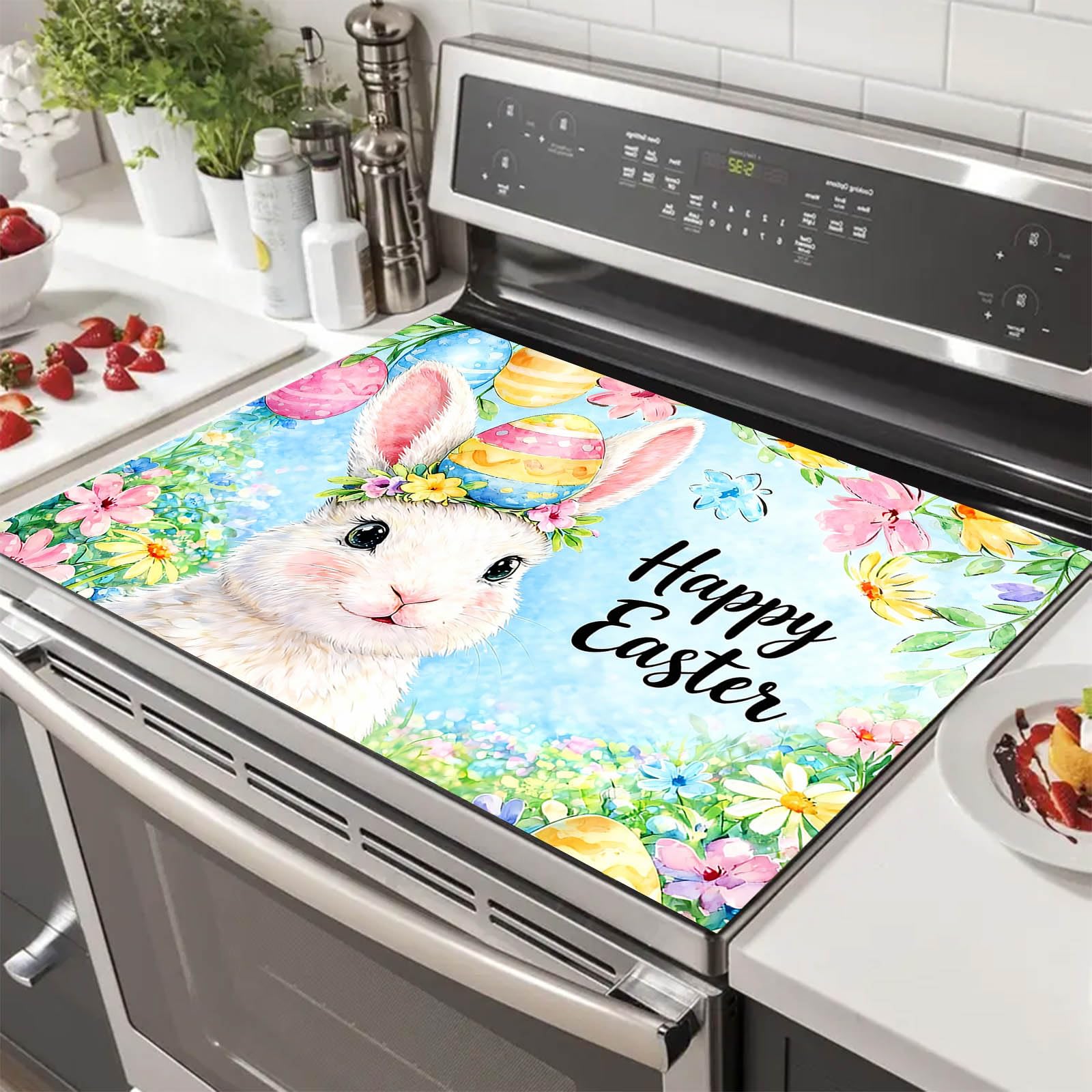 HOMETITUTE Easter Bunny Stove Top Cover 28x20 Egg Flower Heat Resistant