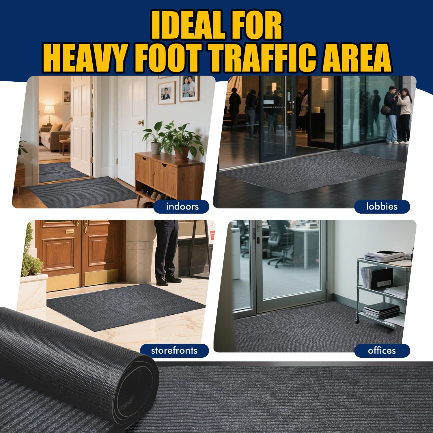 Extra Large Indoor/Outdoor Entrance Mat - 4 x 5 Feet, Rubber Border Door Mat Heavy Duty, Waterproof, Low-Profile, Easy to Clean, Rubber Entry Mat, Commercial Floor Mat, Charcoal Grey — Amazon image 8