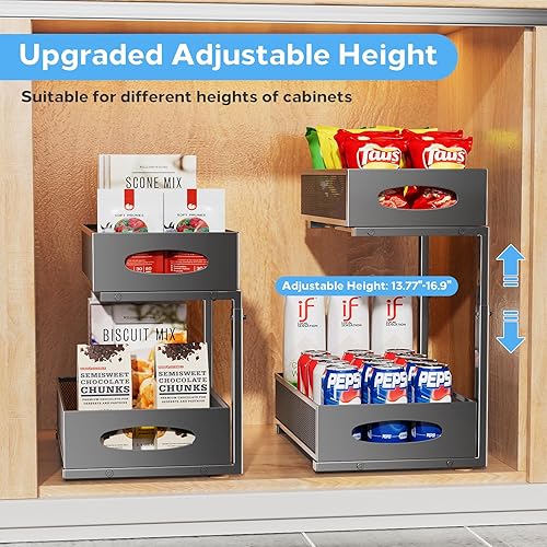 Miniatura 5 de Organizador para debajo del fregadero, 2 niveles extraíbles con cajones deslizantes de malla, estante de almacenamiento deslizante para el hogar,