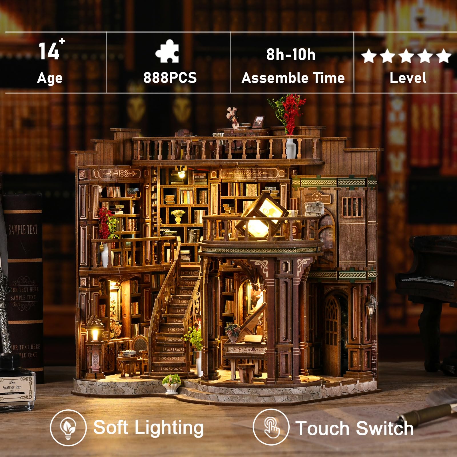 Zestaw do samodzielnego wykonania książek dla dorosłych, drewniane puzzle 3D, z oświetleniem LED, na Boże Narodzenie, urodziny, prezent