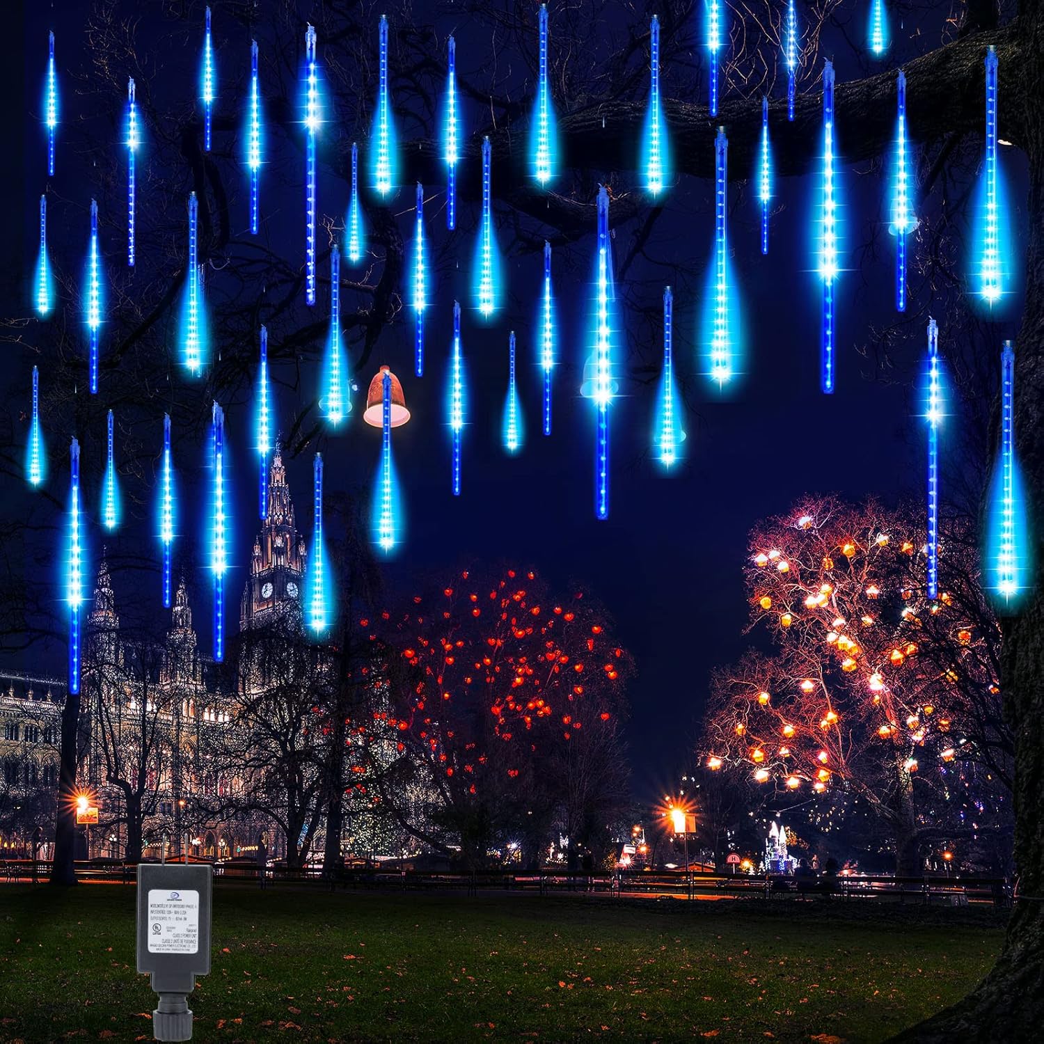 Brightown Meteor Shower Lights Outdoor, 16 Inches 20 Tubes 720 LED Icicle Lights, Waterproof Meteor Christmas Light, Hanging Falling Rain Light for Tree Bushes Holiday Party Christmas Decor, Blue