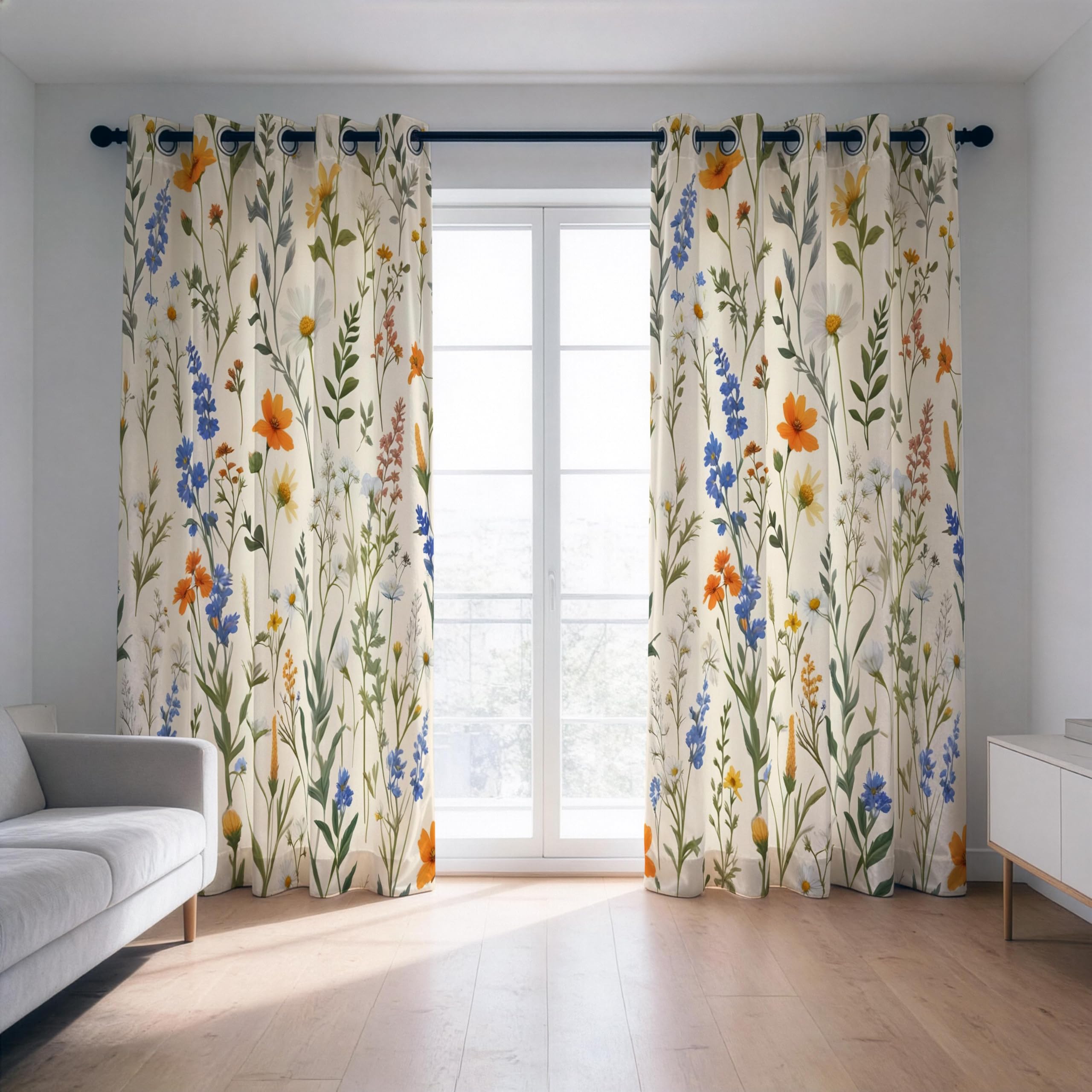IKDZCM Botanical Orange Blue Blackout Curtains for Bedroom, Floral Custom Size Curtain, Living Room Drapes, Flower Window Covering(WxH/2x85x200cm)