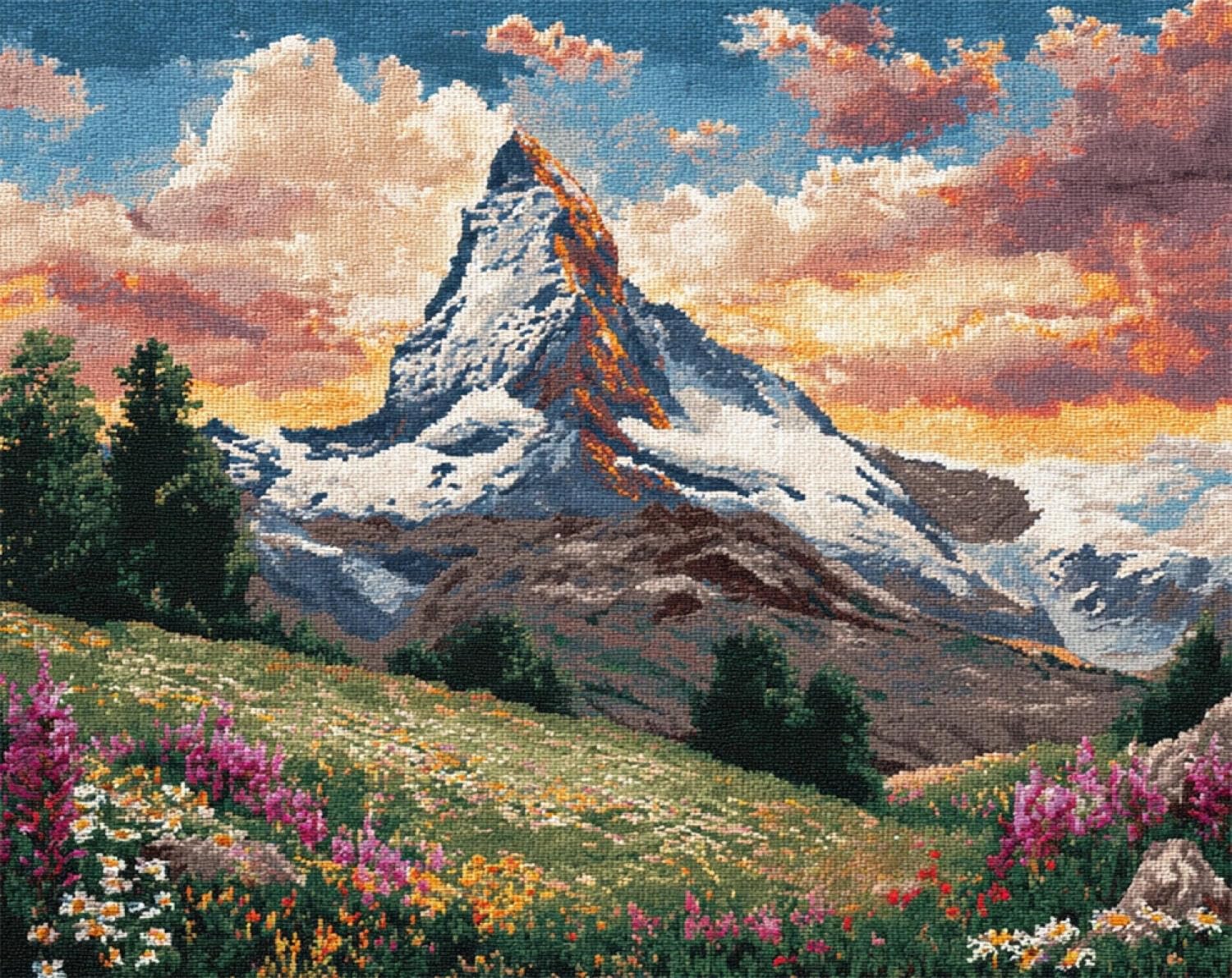 Henypt DIY Latch Hook Rug Kits Snow Mountain Flowers 52x38cm