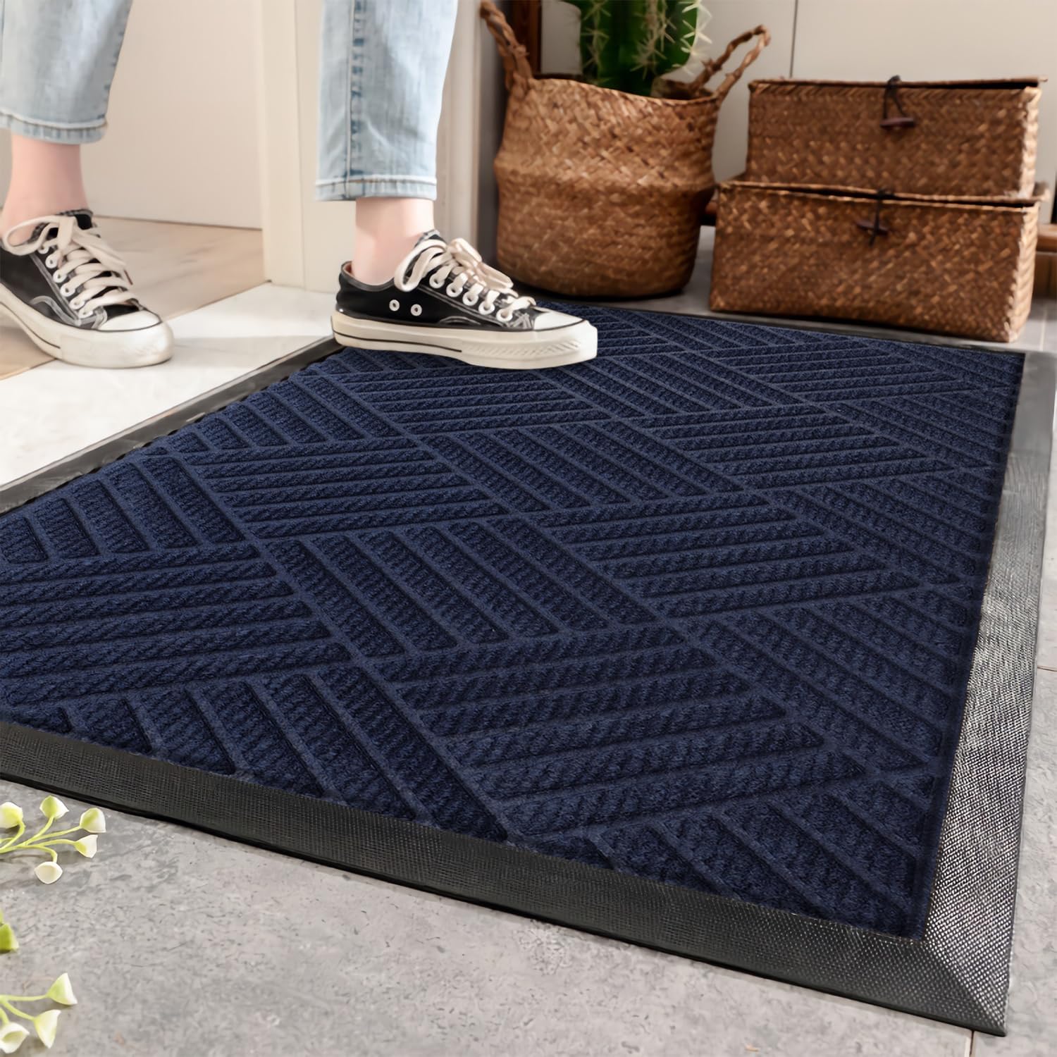 MHYTTFE Blue Door Mat Outdooor Welcome Doormat with Non Slip Rubber Backing Indoor Mat Durable Easy to Clean Outside Inside Door Mats for Entryway