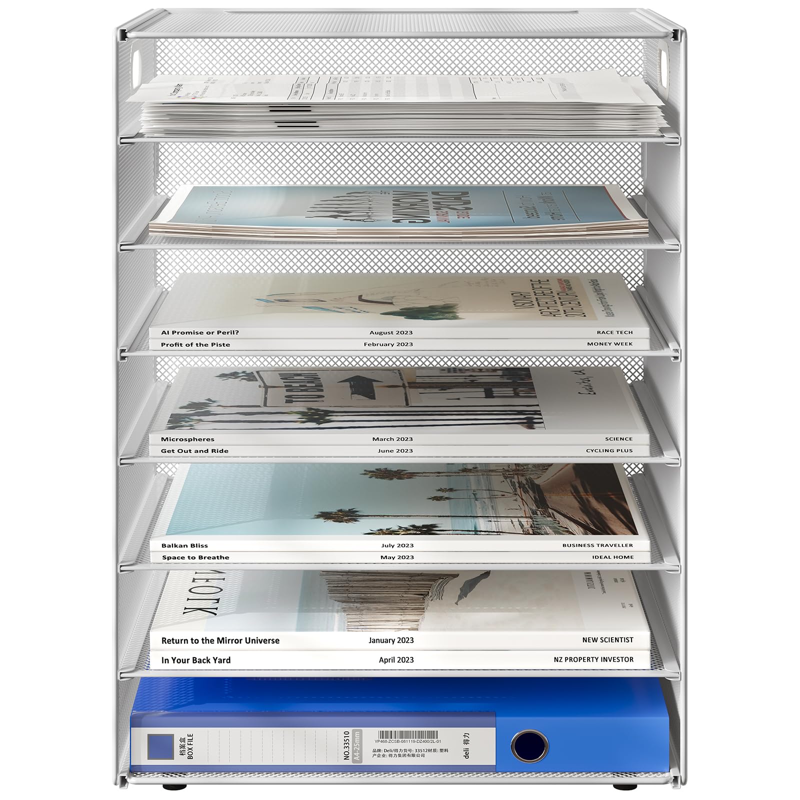 EasyPAG Corbeille à Courrier Métal A4 Banette de Rangement Bureau Porte Revue Organisateur Magazine Blanc