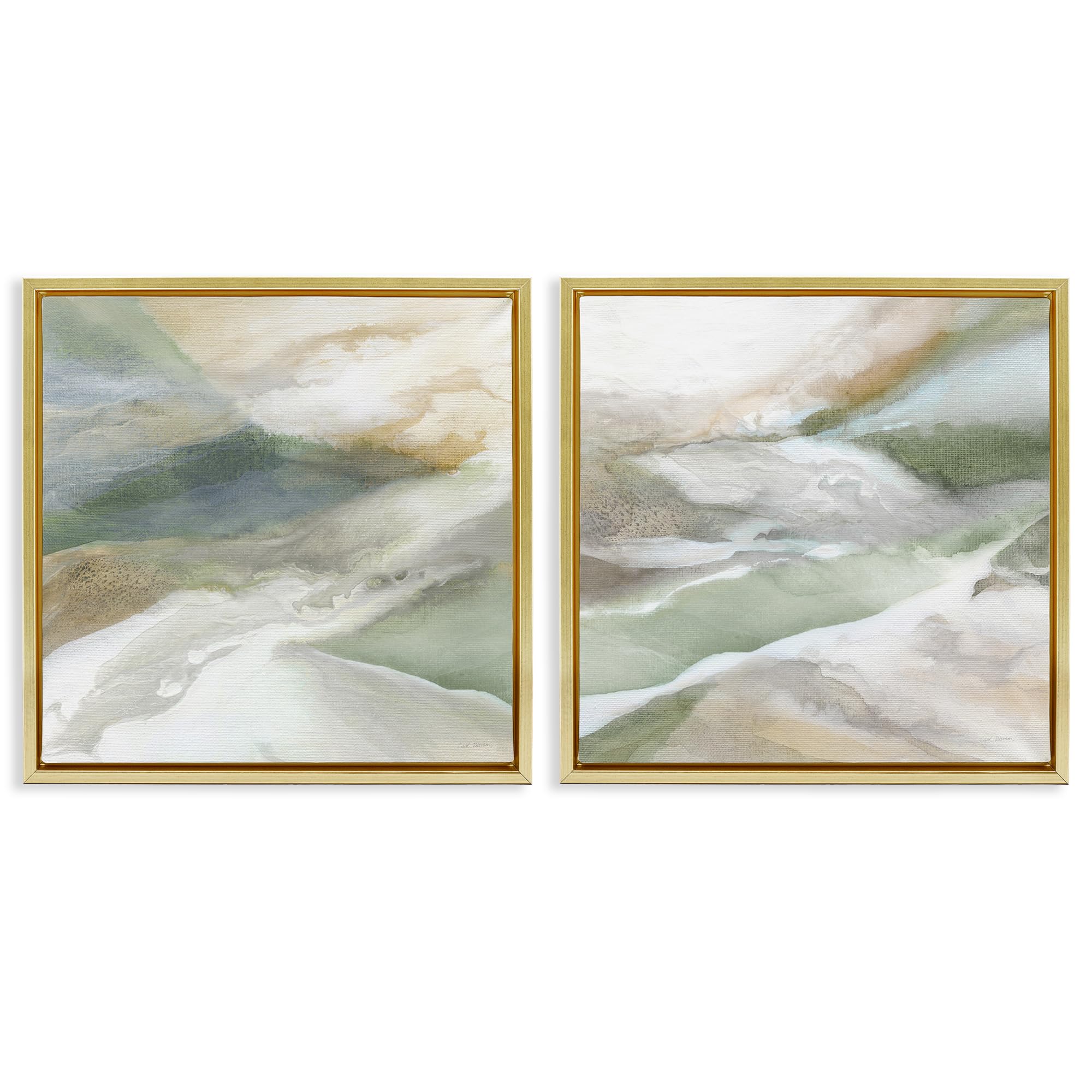 Stupell Industries 'Serene Misty Valley Abstraction', 2pc Floating Frame Art Set 2, Gold, 25 x 25 Inches, Easy to Hang and Sturdy, Made in USA, by Carol Robinson