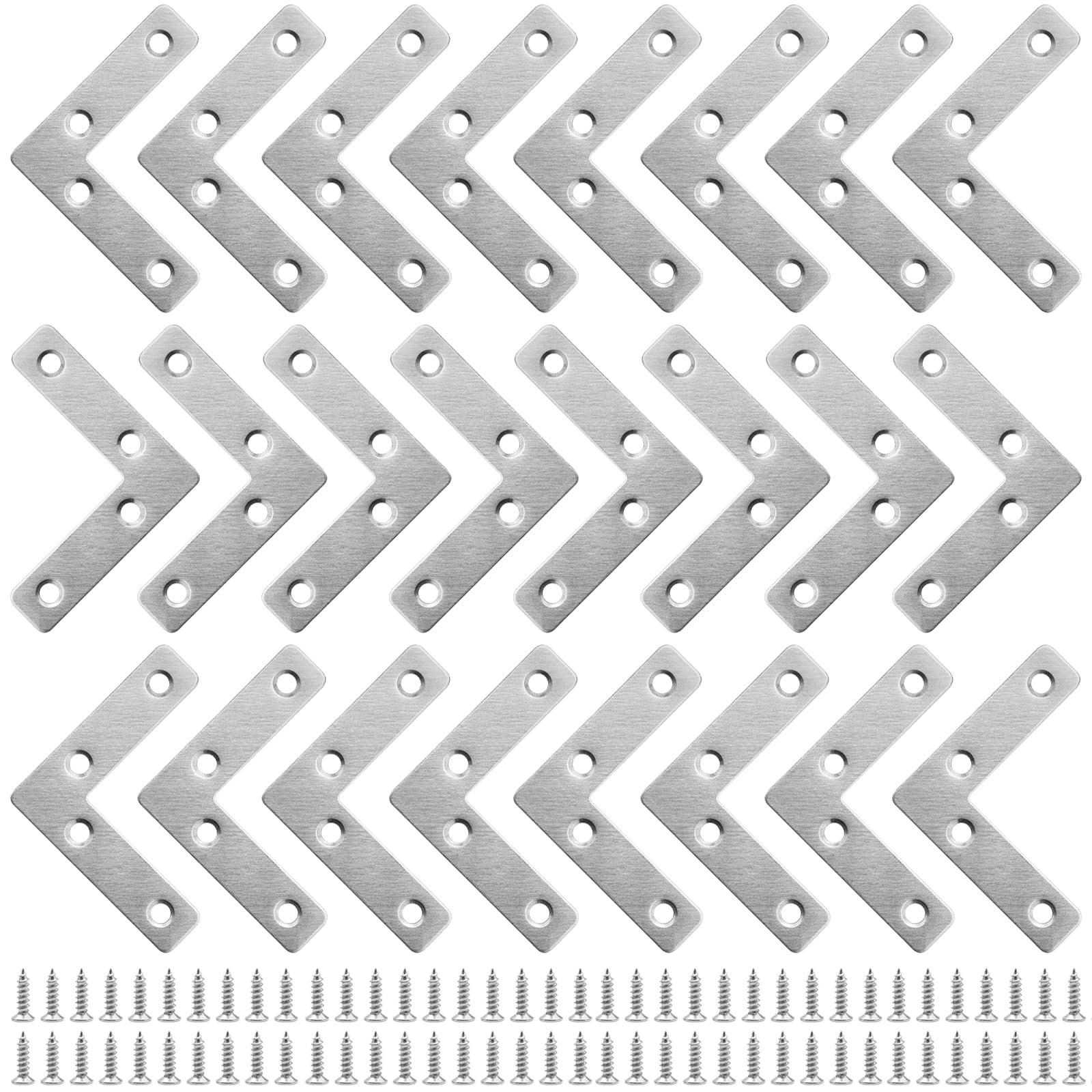 Flat Corner L Shape Plate, 24PCS Flat Right Angle Bracket with Screws, Right Angle Bracket for Fixing and Repairing Furniture Shelves Windows and Cabinets(60mmx60mm)