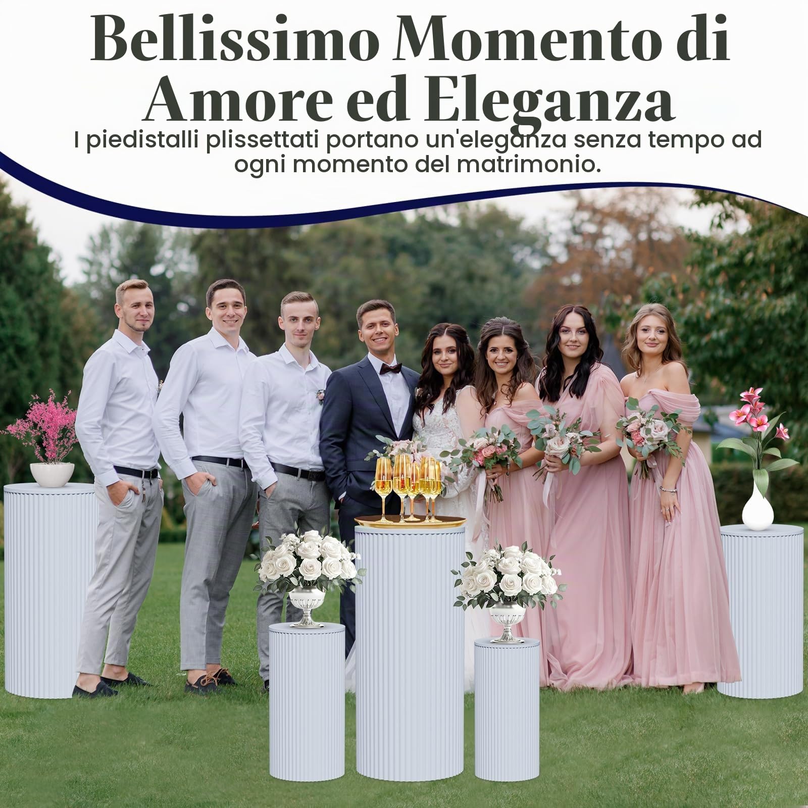 Cilindri per Allestimenti Feste in Metallo, Piedistalli per Allestimenti per Torta Cylindrico per Decorazioni da Matrimonio, Allestimenti Floreali, Vetrine per Negozi (5 pack)