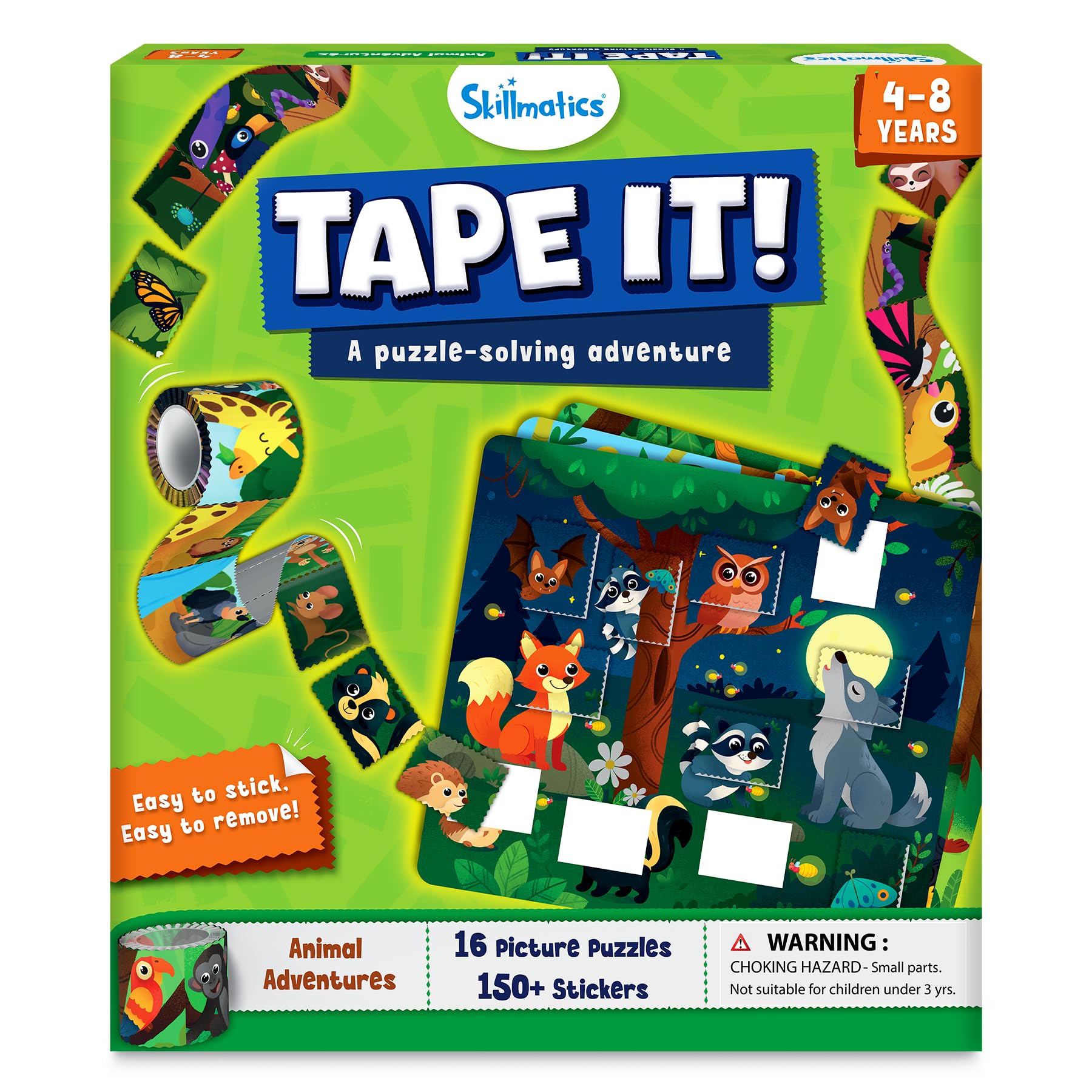 Skillmatics Puzzle Activity – Tape It Animal Sticker Puzzles | 150+ Easy-Tear Stickers, Art & Craft Kit, Educational Fine Motor Skills & Travel Toy, Gift for Kids Ages 4–8