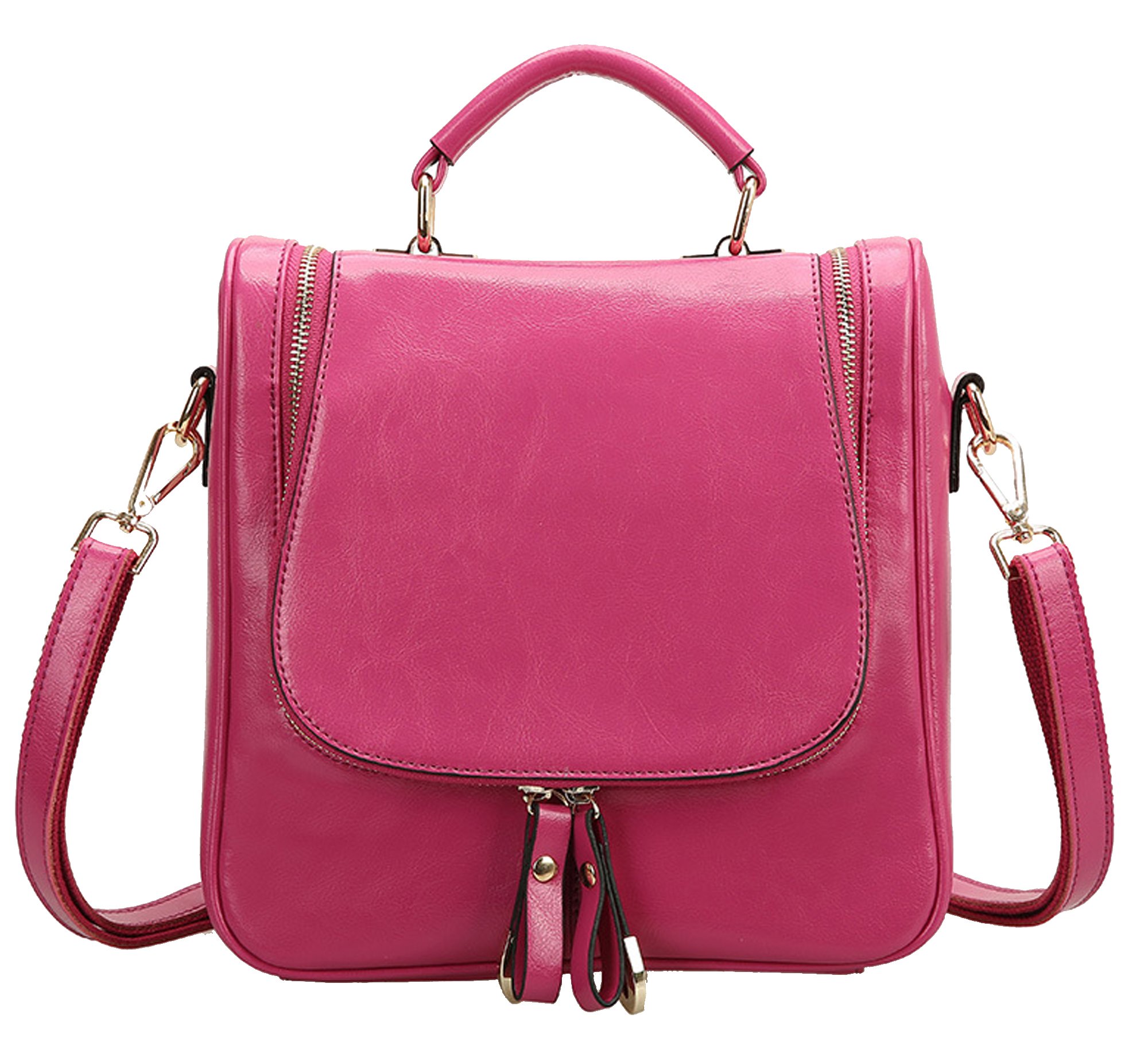 AINISI Womens New Fashion Rose Red Genuine Leather Backpacks Schoolbag Shoulder Bag