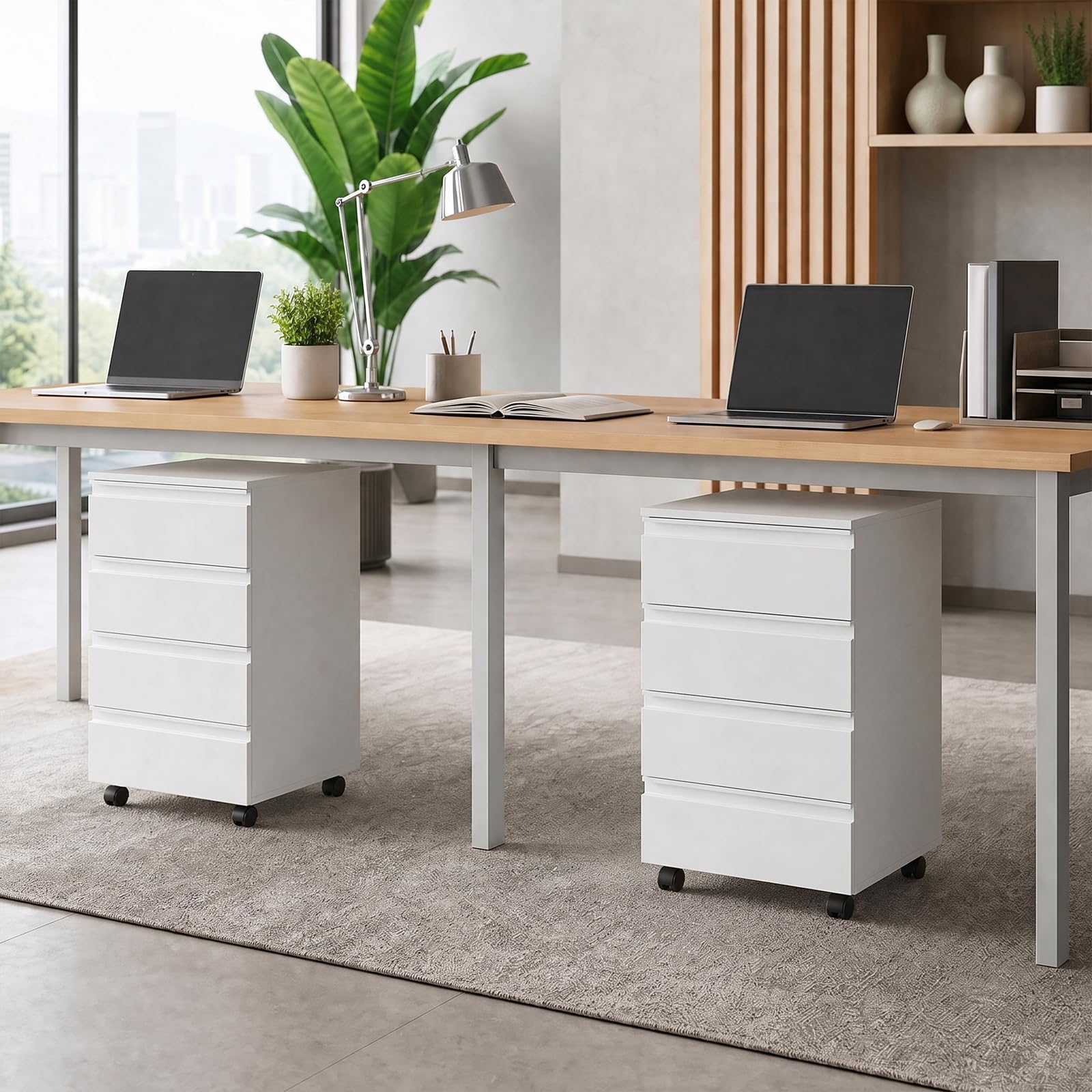 Caisson de Rangement à Roulettes, Meuble Tiroir Bureau, 4 Tiroirs, Blanc