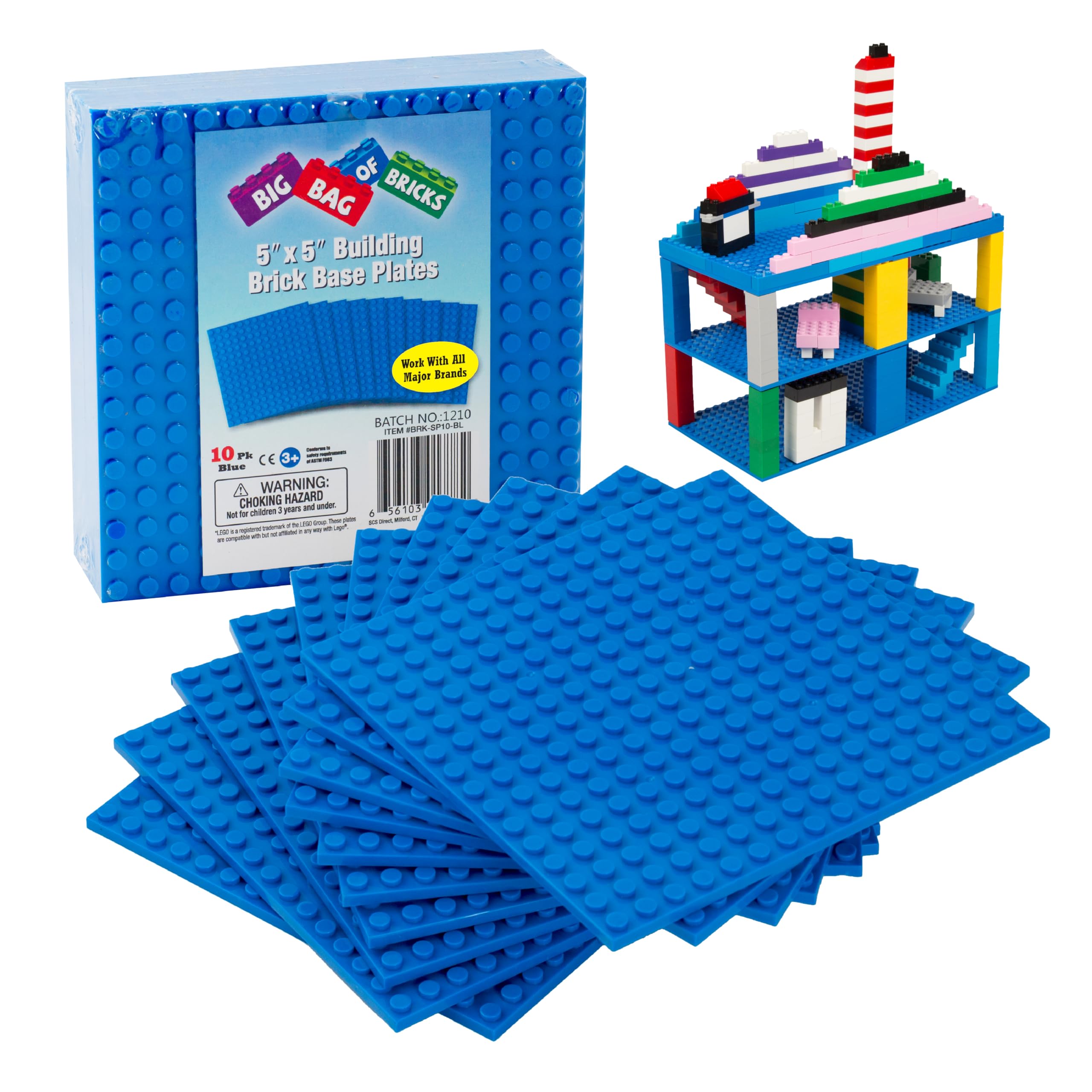 SCS Direct Brick Building Blocks Blue Stackable Baseplates 5