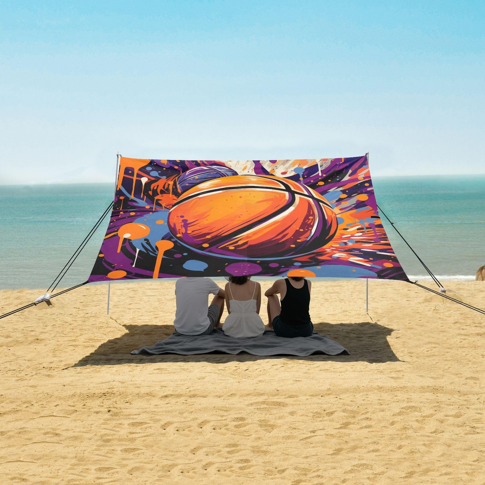 Baloncesto PúRpura Fresco Tienda de Playa Refugio Solar para Camping,Fácil de Montar,Portátil con Bolsas de Arena para Pesca y Picnic al Aire Libre De Las Ilustraciones De La Acuarela