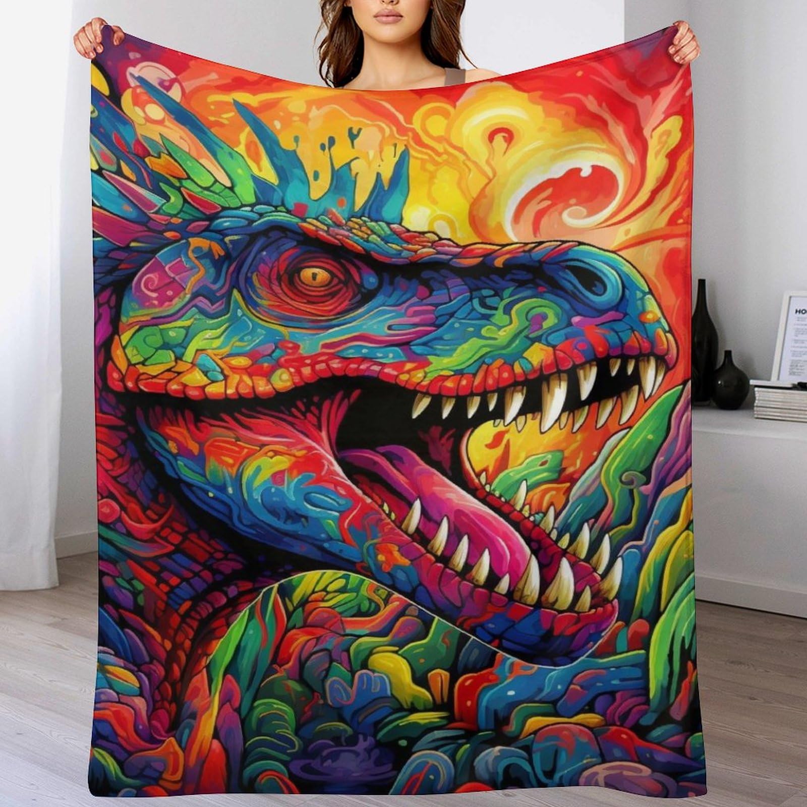 Couverture en flanelle dinosaure au toucher cachemire doux pour lit et sofa