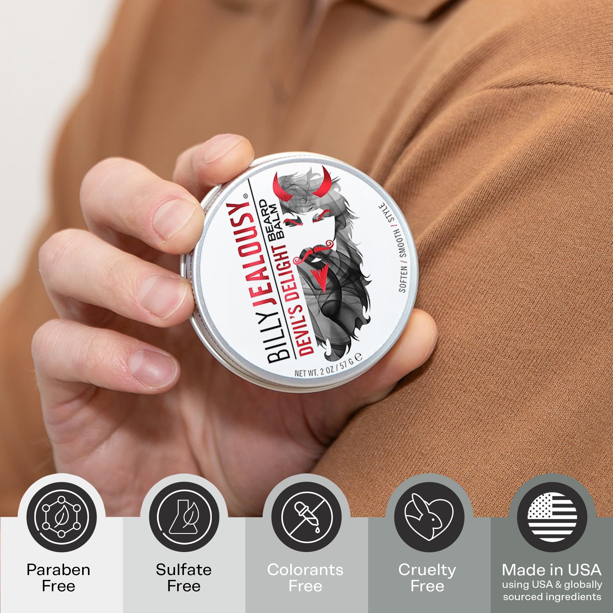 Billy Jealousy Beard Balm with Light Hold & Low Shine, Everyday Beard Styling Balm Loaded With Coconut, Shea & Sunflower Oils For Smooth & Nourished Facial Hair & Skin