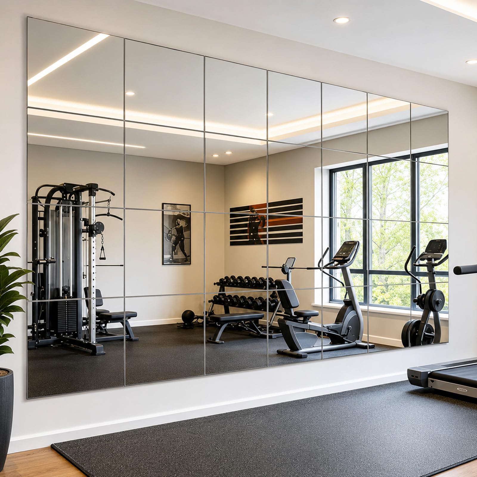 Gimnasio Espejo de Pie Cuerpo Entero 4 Piezas Espejos Grandes de Pared para Gimnasio Garaje Yoga Estudio de Baile y Dormitorio 30x30cm con Montaje Adhesivo