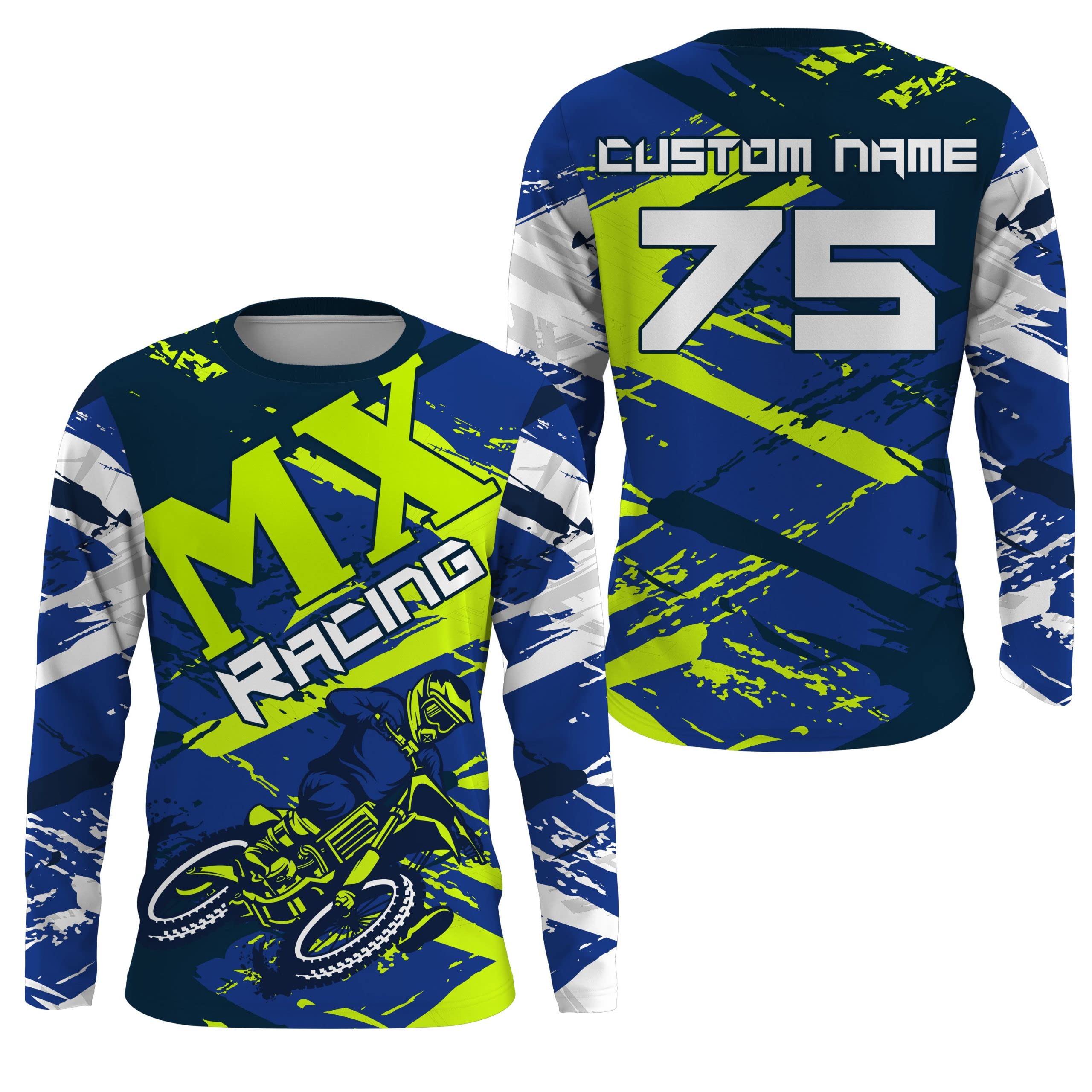 Blue Motocross Jersey Dirt Bike Custom Shirt UPF30+ for Kid Men Women Racing Off-Road Racewear PDT103