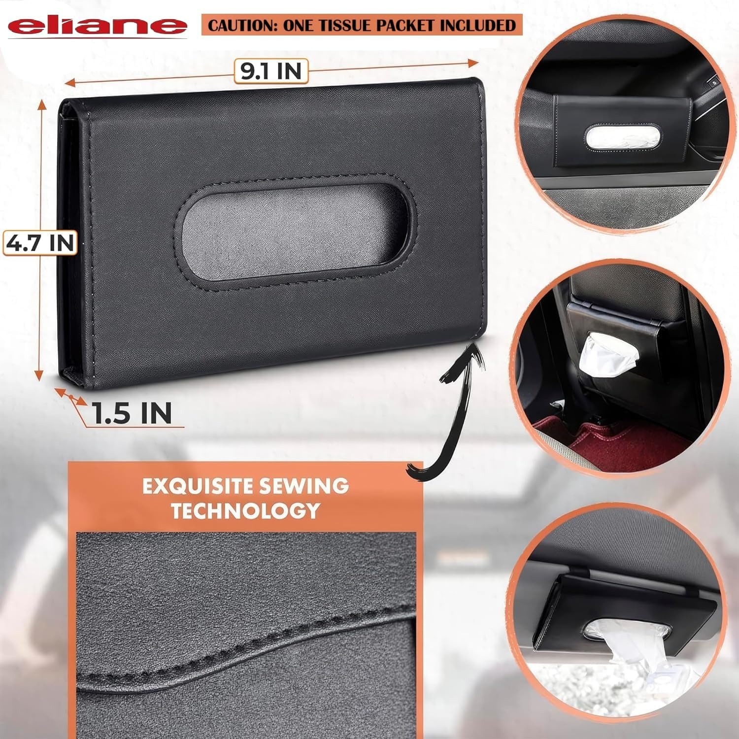 Eliane Car Tissue Holder Sun Visor Napkin for Upgraded Version Hanging Premium PU Leather Universal Auto Easy Use Mask Dispenser Box with Refill (Black, 1 Pcs) - Image 5 thumbnail