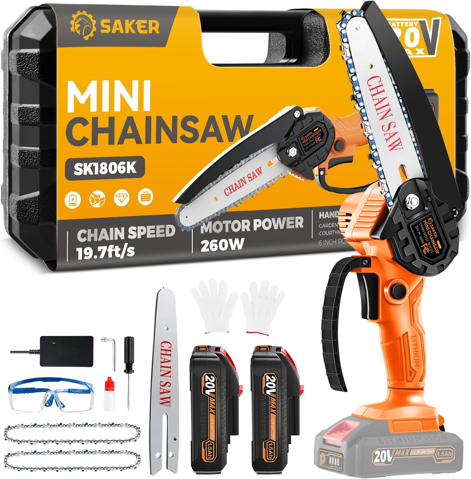 Saker Mini Chainsaw|6 Inch Chainsaw[2025 Upgraded]|Mini Cordless Electric Cha...