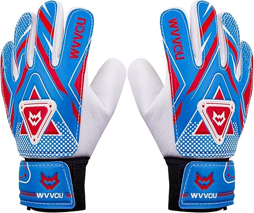 WVVOU Guantes de portero para niños y jóvenes, guantes de portero de fútbol con doble protección, guantes de fútbol antideslizantes, súper agarre