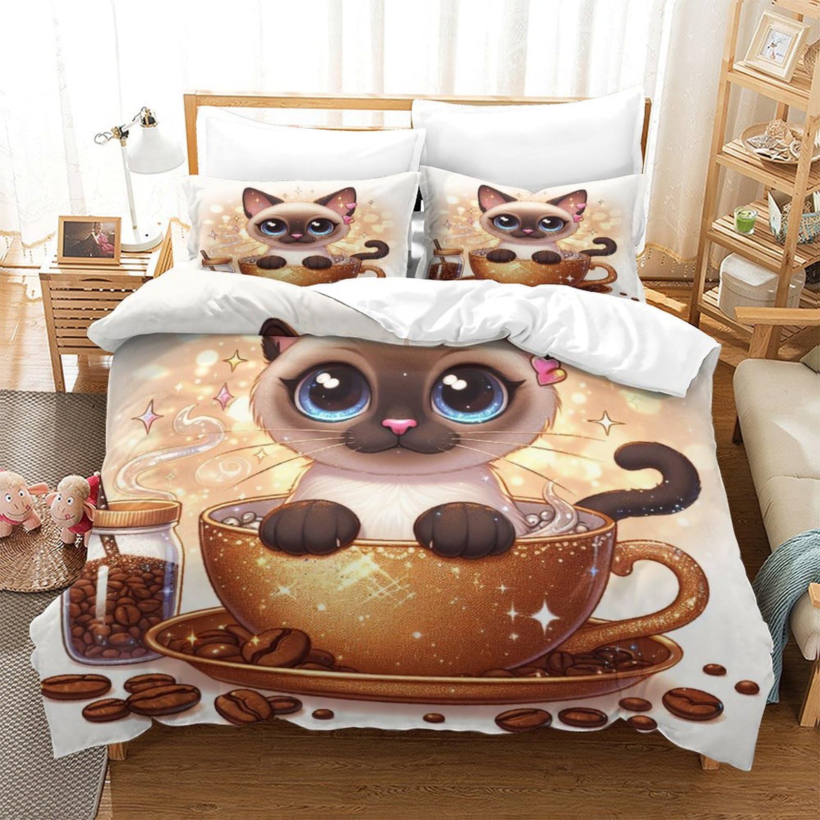 Housse de couette Siamois 260x220cm anti-glissement grâce à sa fermeture éclair