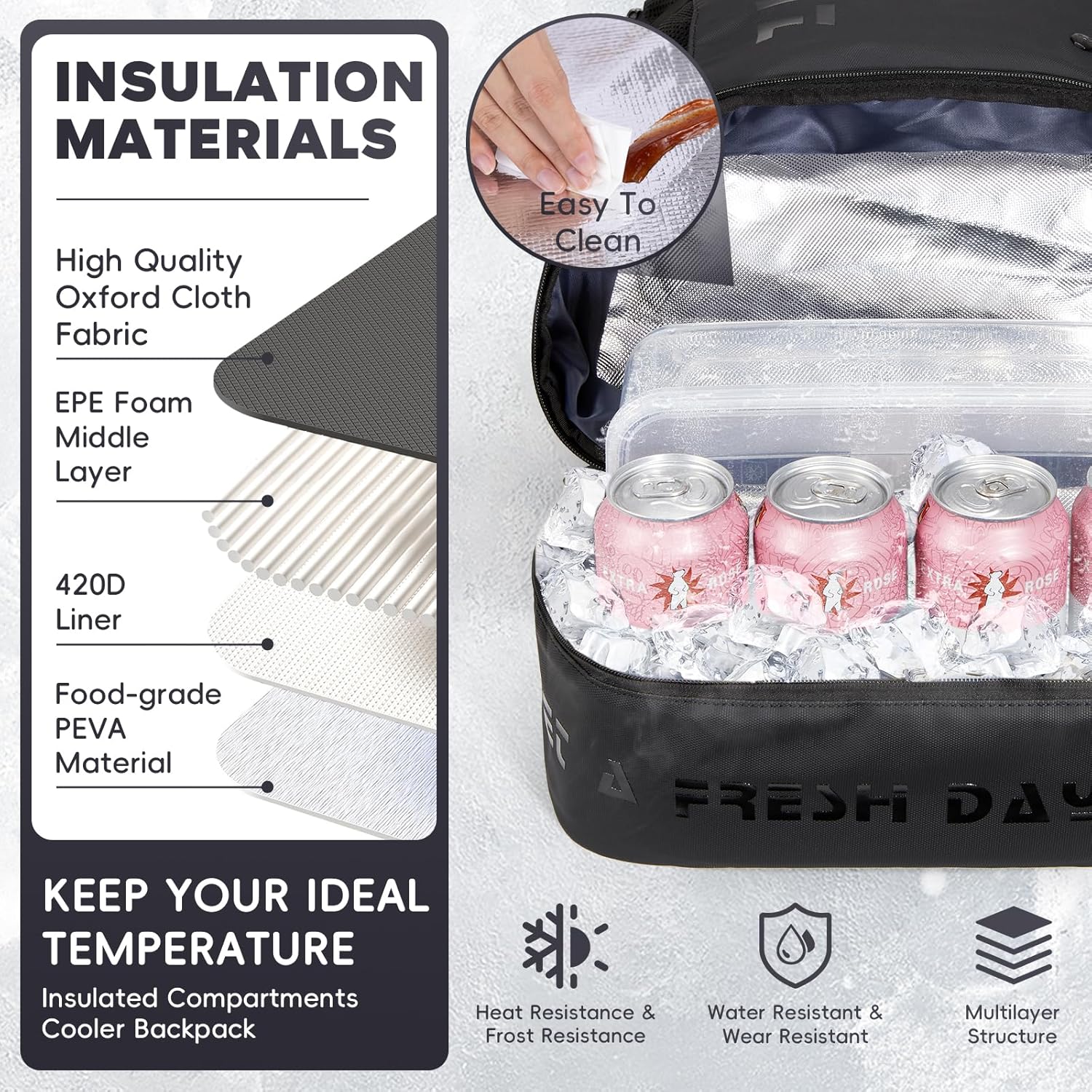 Camping Backpack with Insulated Compartment for Work Large Travel Backpack Lunch Box Heavy Duty Men 36L -17 inch Laptop Bag Carry On Backpacks for Airplane, Black