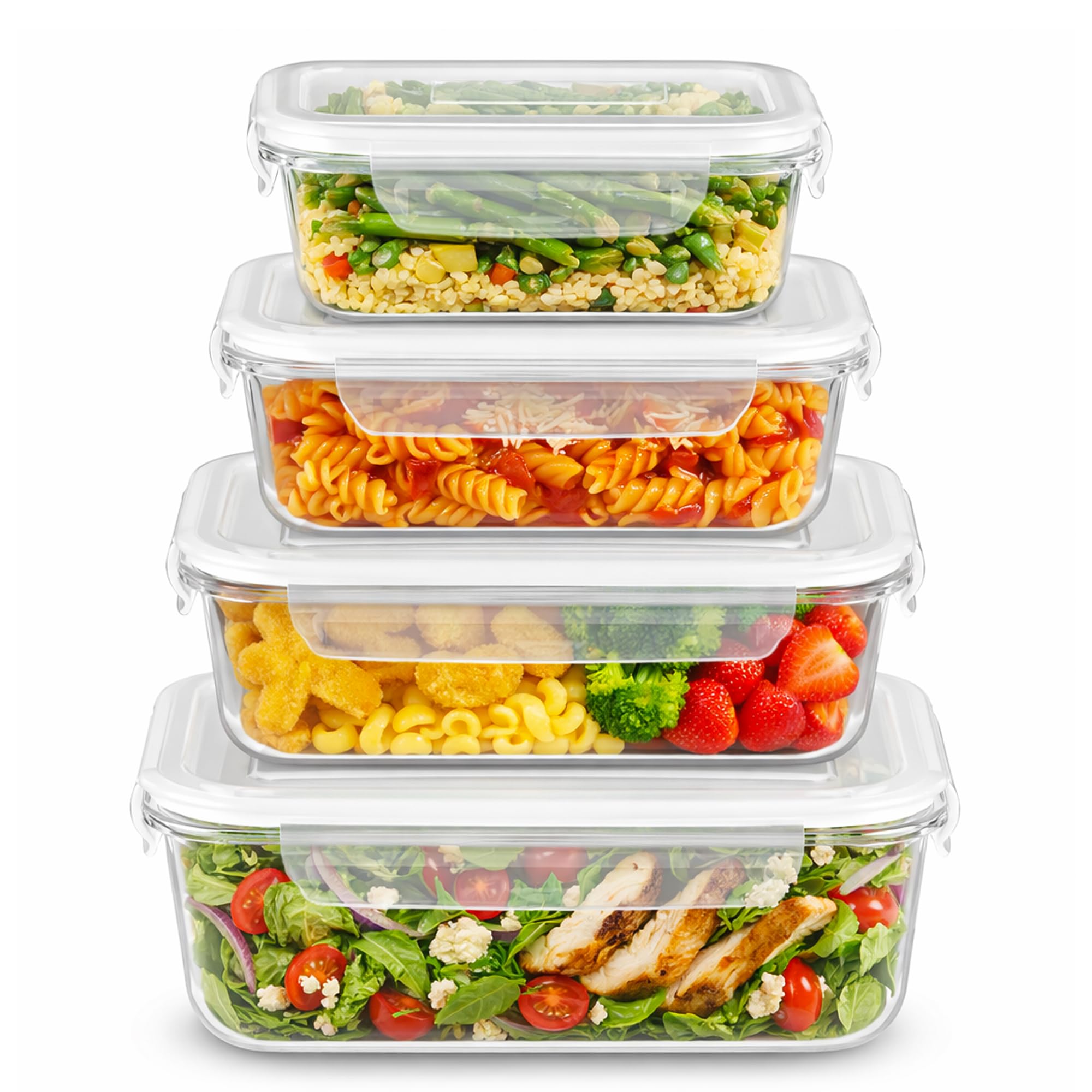 Glass Food Containers with Lids Borosilicate Glass Meal Prep Container Set Leakproof Glass Storage Boxes 1.5L Size for Food Storage Kitchen Lunch Freezer Oven Microwave Use Set of 4