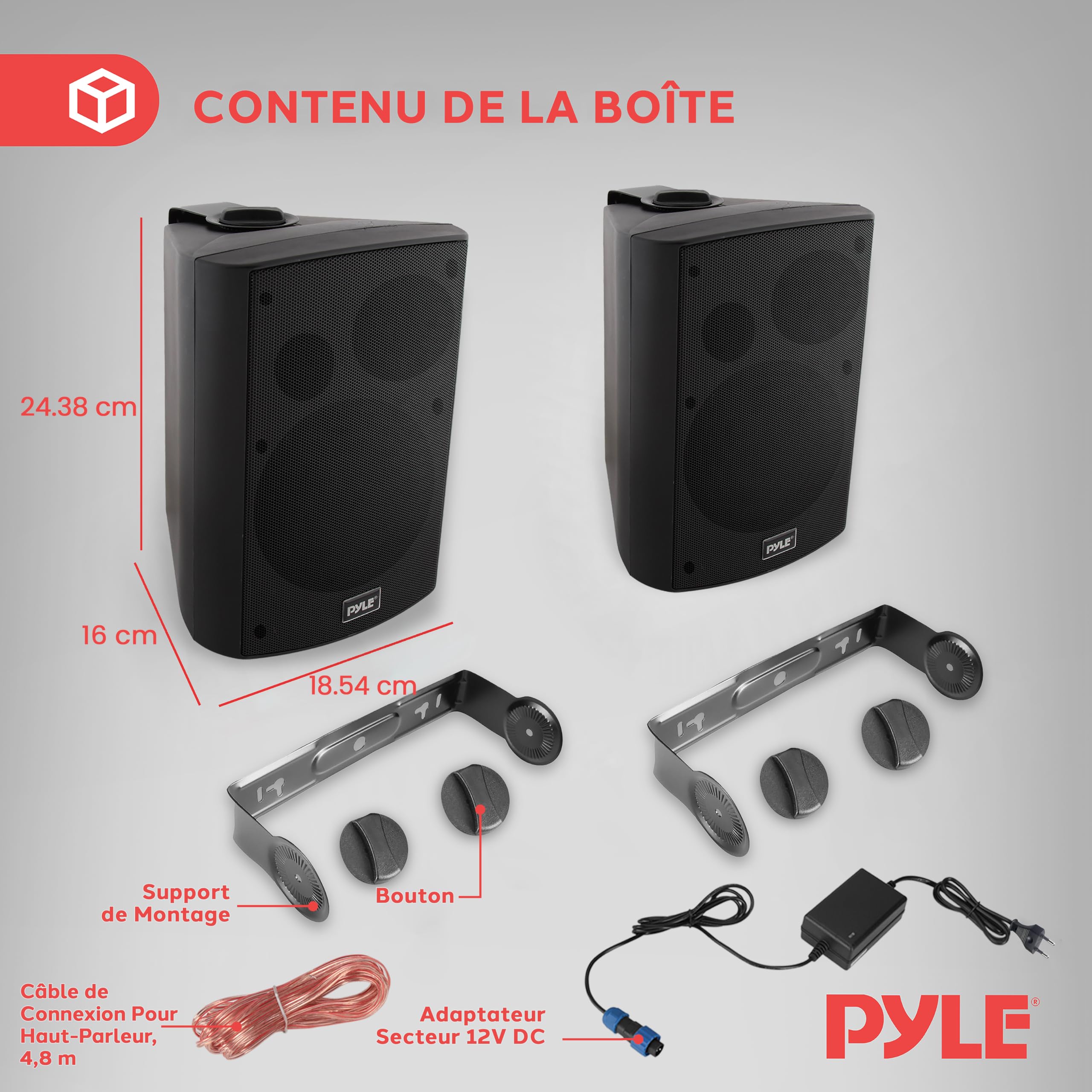 Pyle Enceinte d’Extérieur Bluetooth,240W, Enceinte Mural étanche, Paire de Haut Parleur Imperméables, Active + Passive, Résistant à l'eau, Son Stéréo, Utilisation dans la Piscine, Patio, l'Intérieur