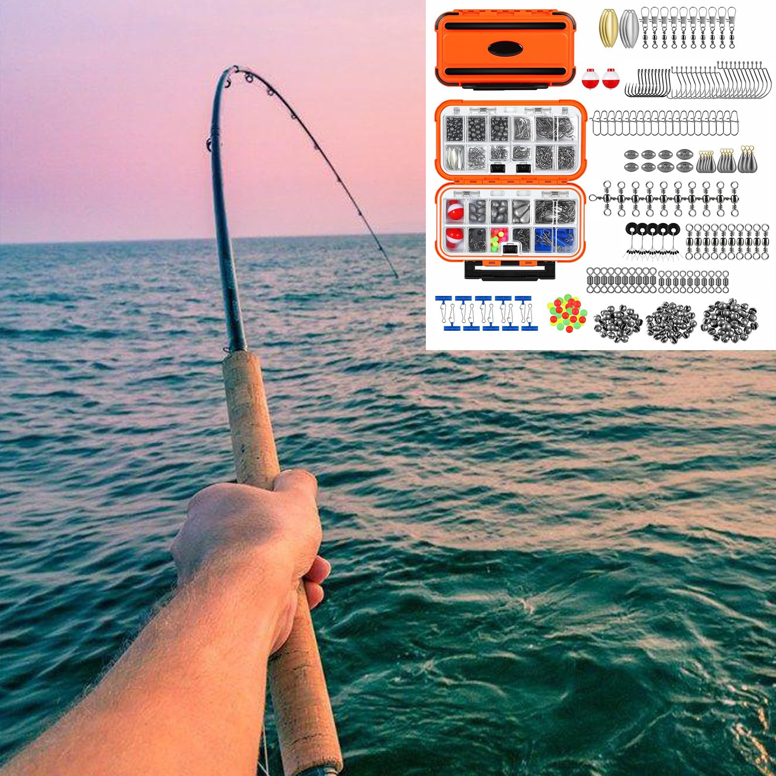Lot de 253 accessoires de pêche à la carpe inclus Crankbaits, cuillère, hameçons, gabarits, poids et plus encore