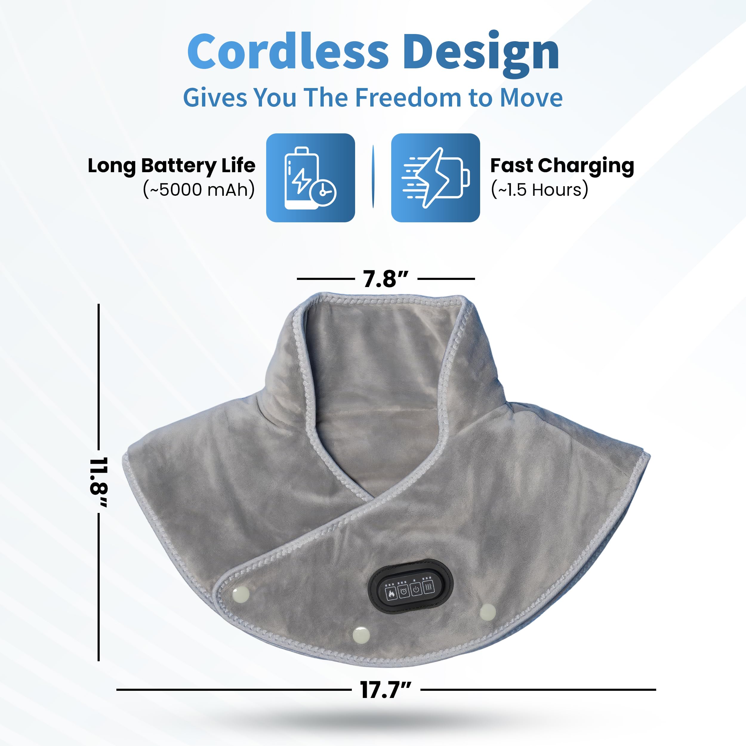 CALLIXE Thera Wrap - Almohadilla térmica inalámbrica para cuello, hombros y espalda superior | Masajeador eléctrico cervical con calor instantáneo y vibración para aliviar el dolor y relajación