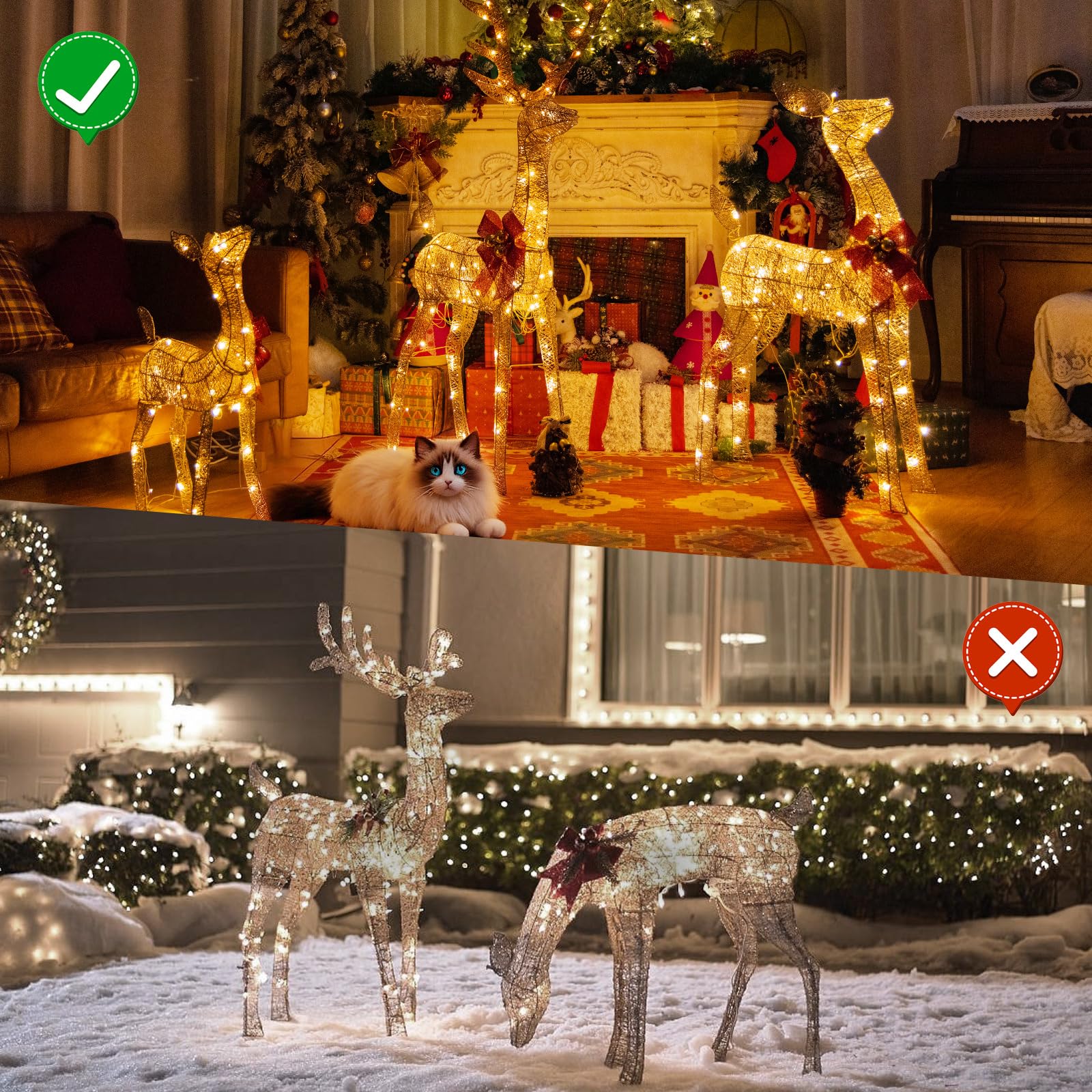 Weihnachtsdeko Aussen Deko Weihnachten Garten: 3er Rentier Familie Beleuchtet Aussen, Wetterfest Stabiler Rahmen, XXL Weihnachtsbeleuchtung Figuren für Outdoor Innen Garten Vorgarten Balkon