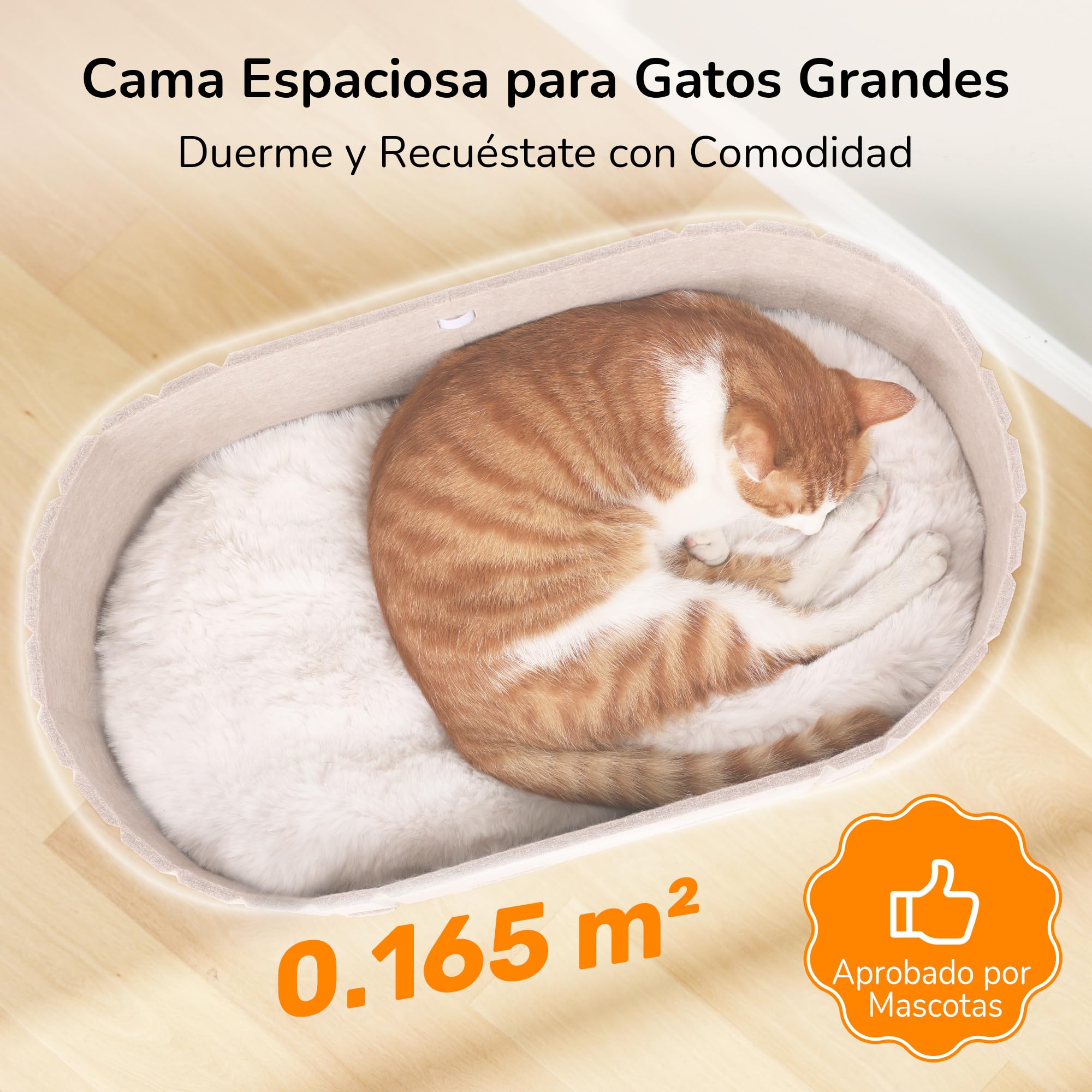 FUKUMARU Caseta para Gatos Interior - Cama Extragrande de 60 cm con cojín de Peluche imitación Conejo, sofá o casa Ovalada de Fieltro para Gatos domésticos, Beige