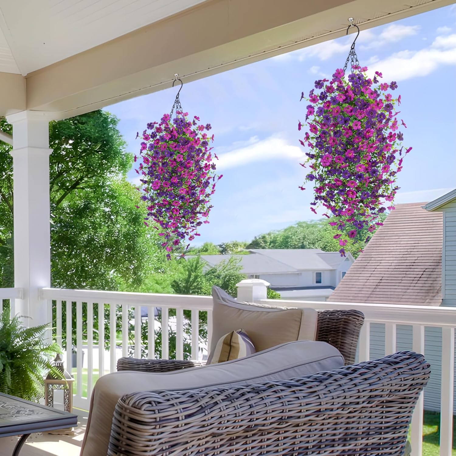 Fake Artificial Hanging Flowers for Outdoors Decoration, 2 PCS Faux UV Resistant Artificial Outdoor Flowers, Fake Plants Look Real Daisy No Fade Spring Decor for Porch Home Patio Balcony and Yard