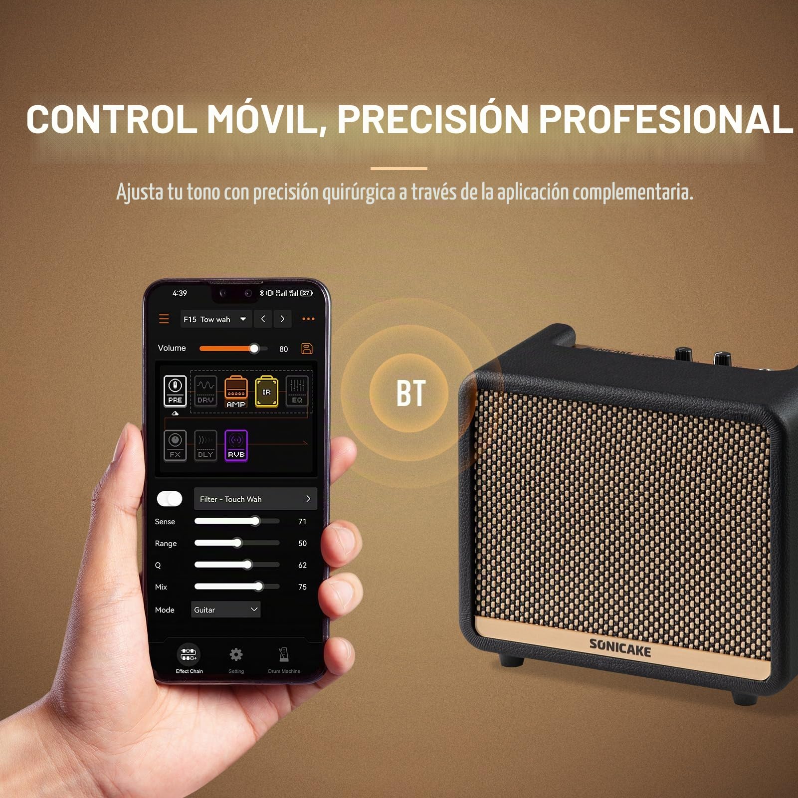 SONICAKE Amplificador para guitarra Multi-Efecto Digital Dual-Mode Amplificador de Práctica 10W BT con 100 Presets 99 Drummer APP OTG AMPCUBE QAM-20