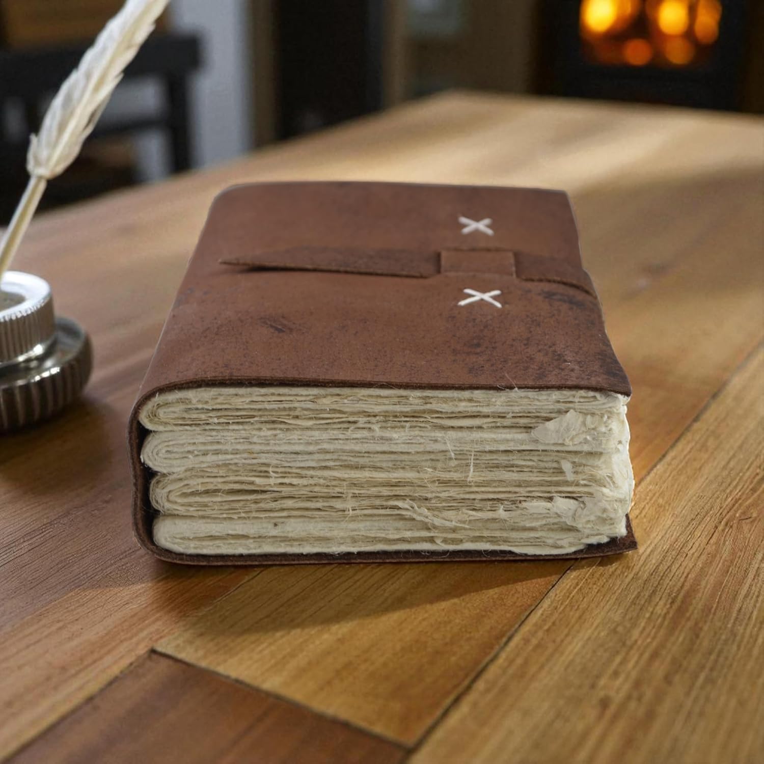 Kathmandu Valley Co. Heritage Deluxe Nepali Traveler Vintage Leather Bound Journal with Handmade Heavyweight Tree-free Lokta Paper, 5x8 Office Notebook, Handcrafted in the Himalayas of Nepal
