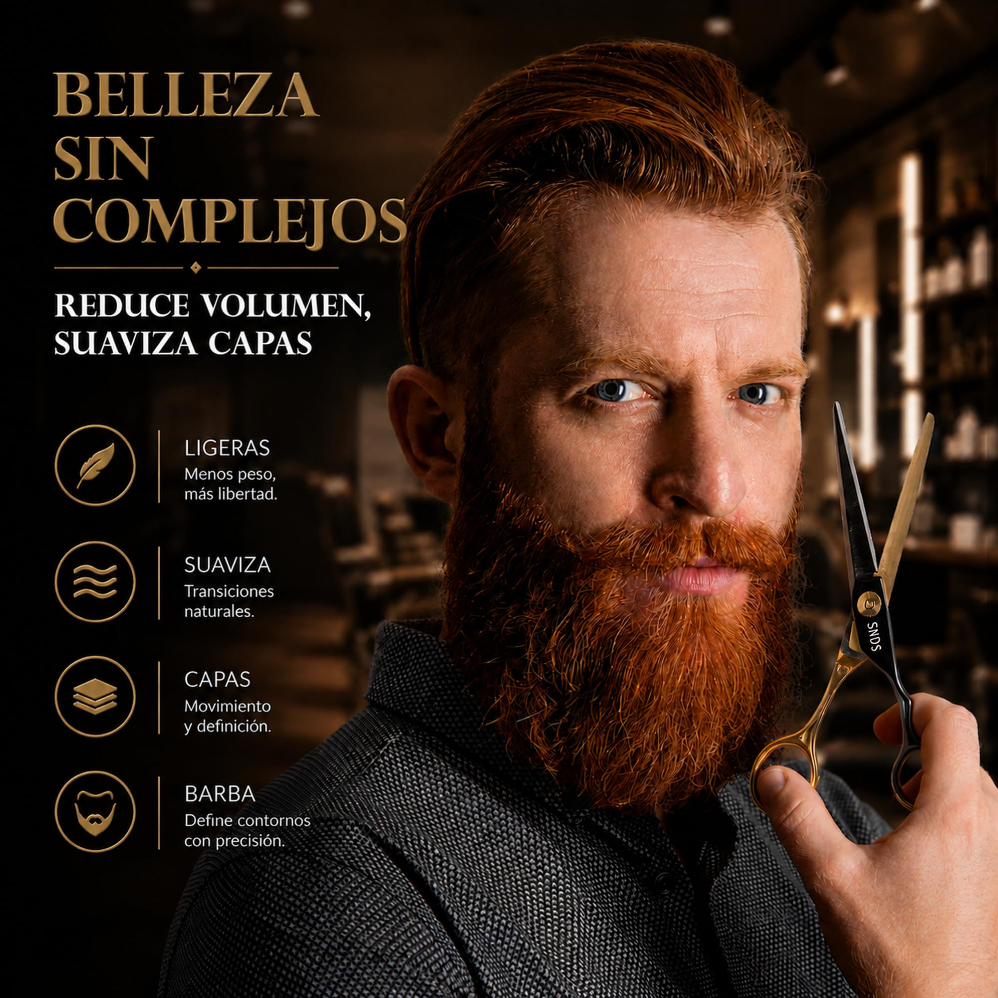 Tijeras Peluquería Profesional SND5 ORIGEN 6,5" - Set de Tijeras de Corte y Entresacar con Estuche Premium, Ideales para Cabello y Barba, Equilibradas, Precisas y Cómodas para Peluqueros y Barberos