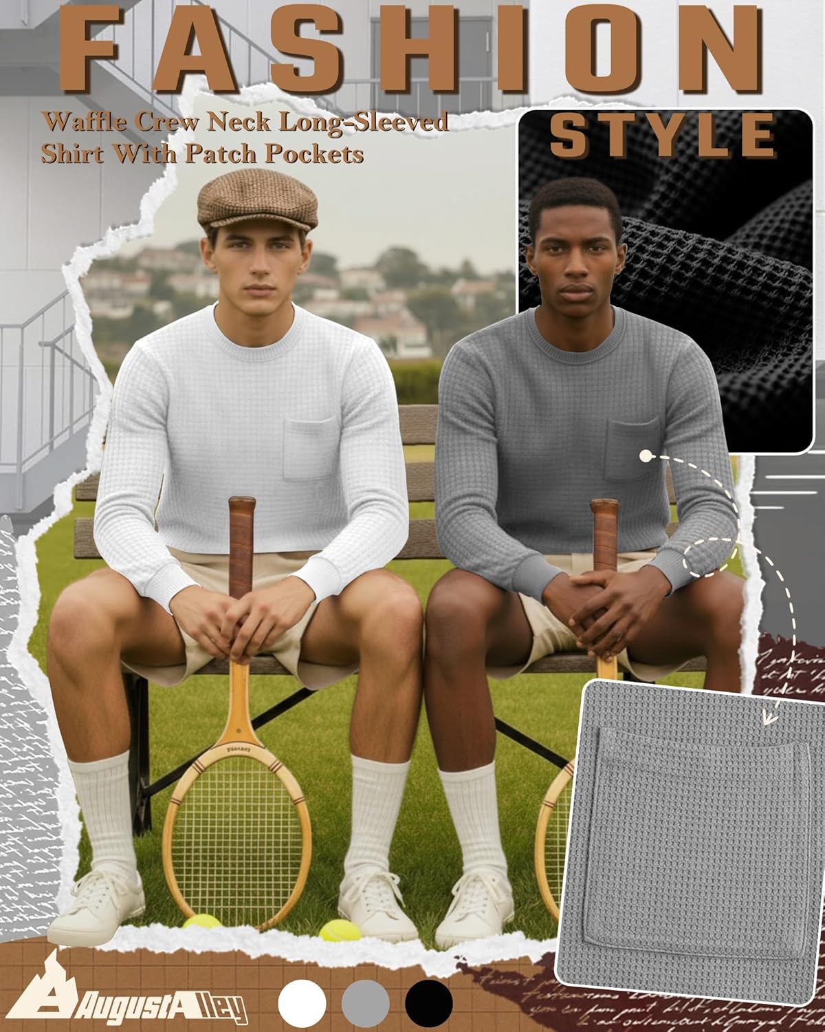 3 Pack Men's Waffle Long Sleeve Shirts Crew Neck Thermal Patch Pocket Underwear Tops Casual Pullover Layer - Image 5